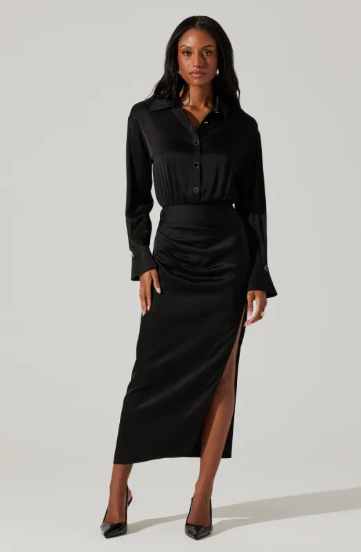 Elizabello Satin Midi Shirt Dress sold by Astr