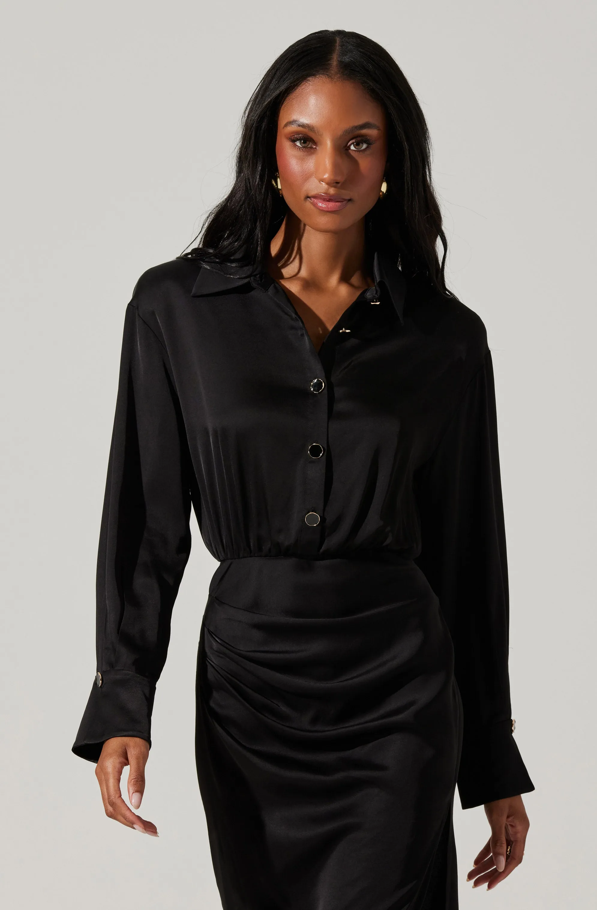 Elizabello Satin Midi Shirt Dress sold by Astr product image thumbnail 4