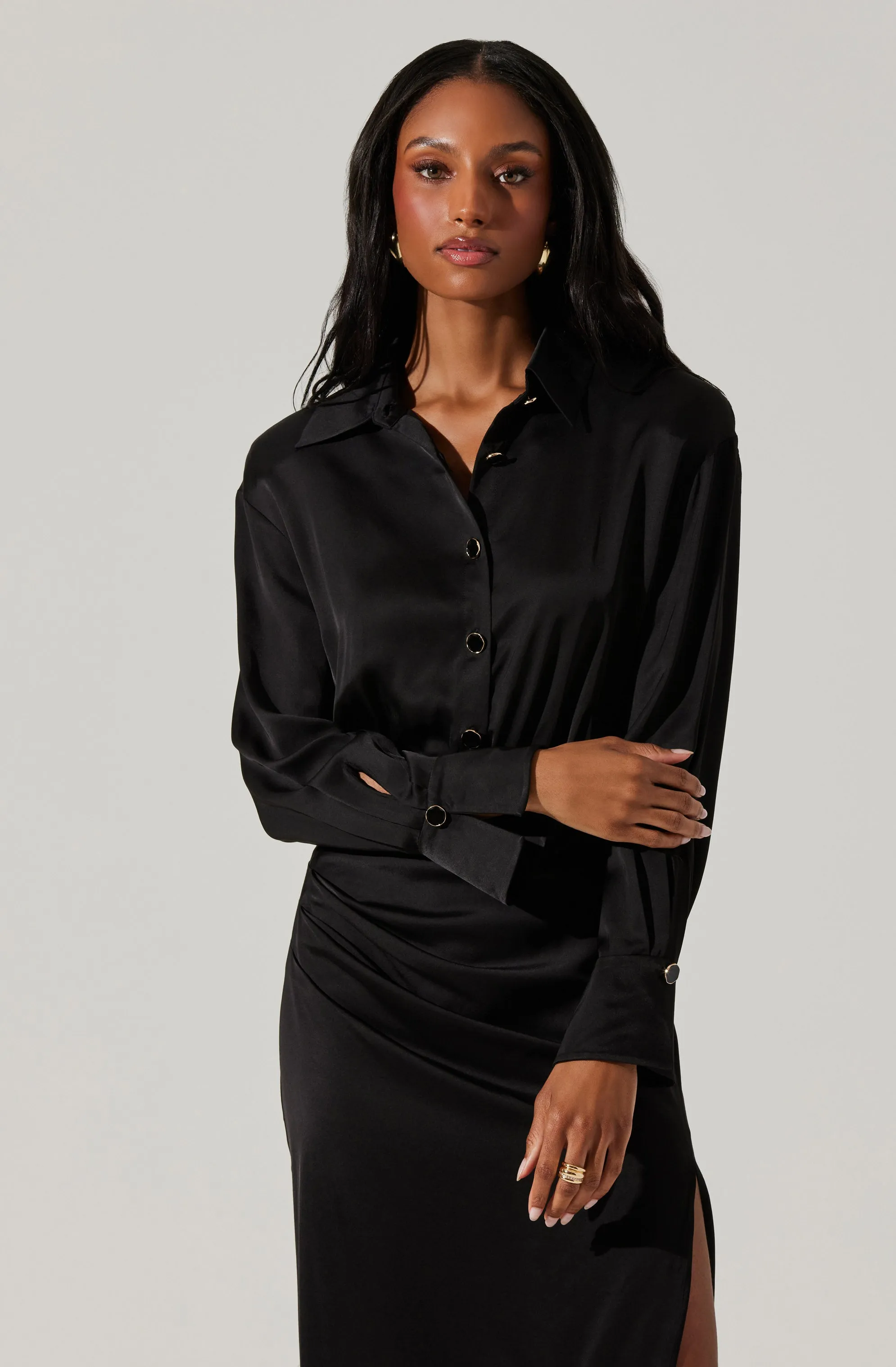 Elizabello Satin Midi Shirt Dress sold by Astr product image thumbnail 2
