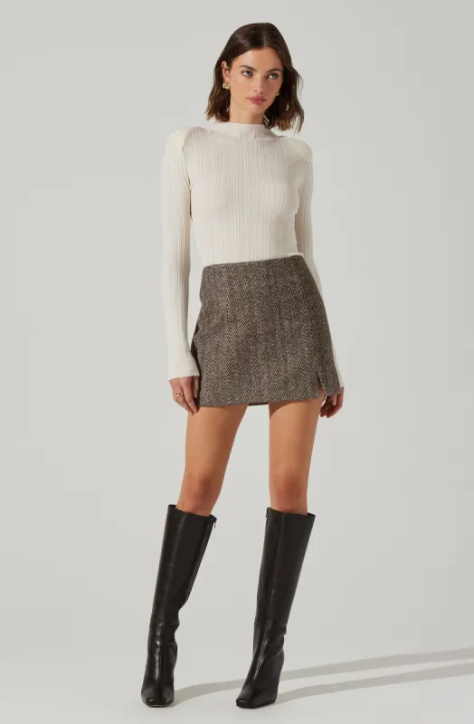 Covina Herringbone Mini Skirt sold by Astr
