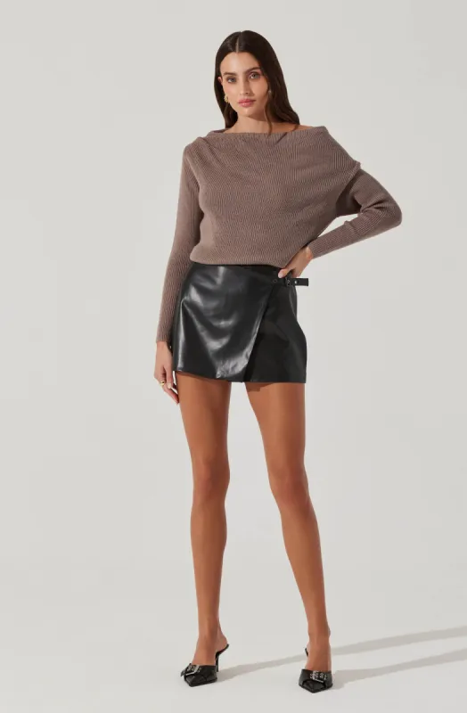Faux Wrap Leather Skort sold by Astr