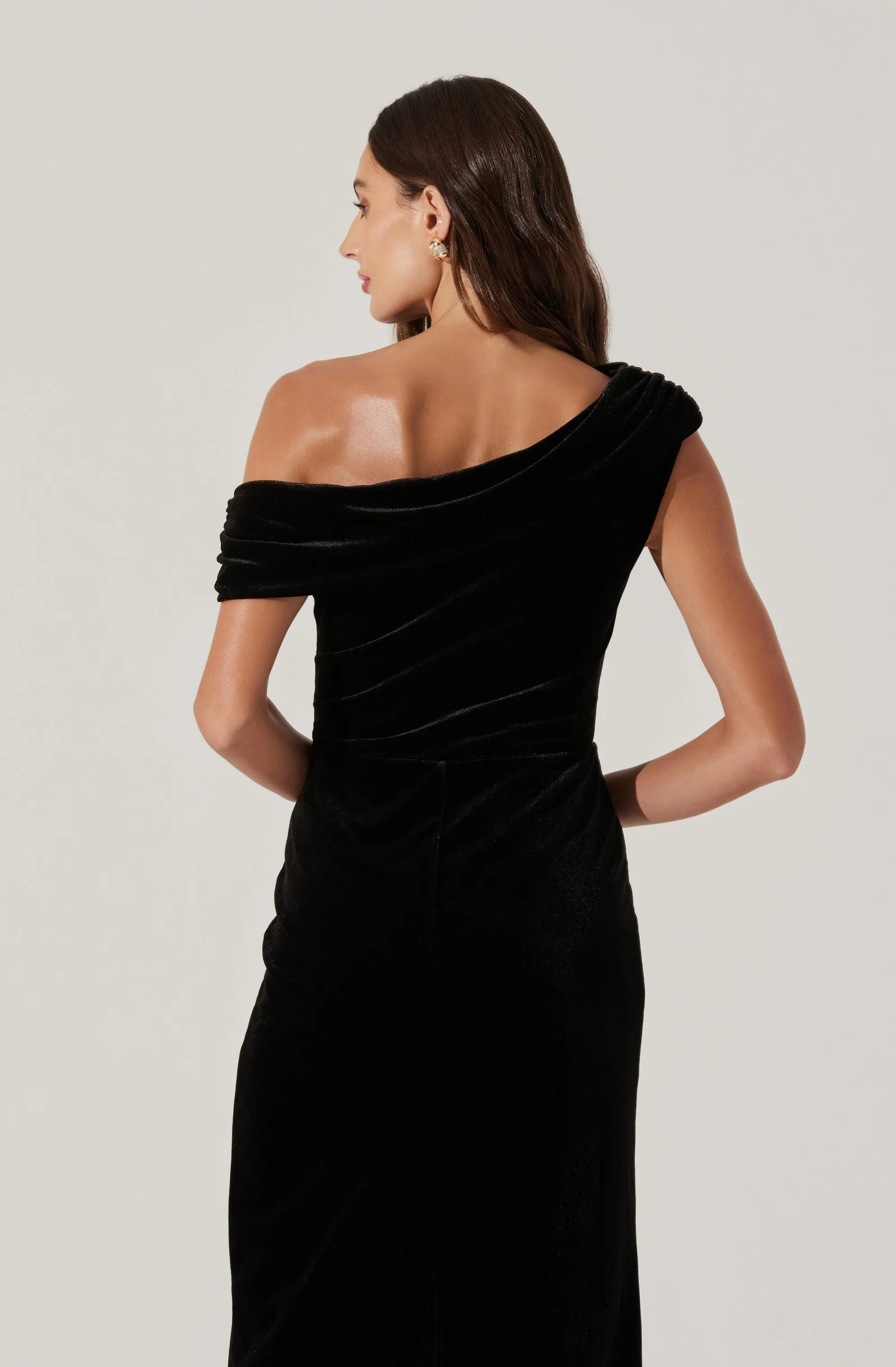 Velvet Off Shoulder Midi Dress sold by Astr product image thumbnail 4