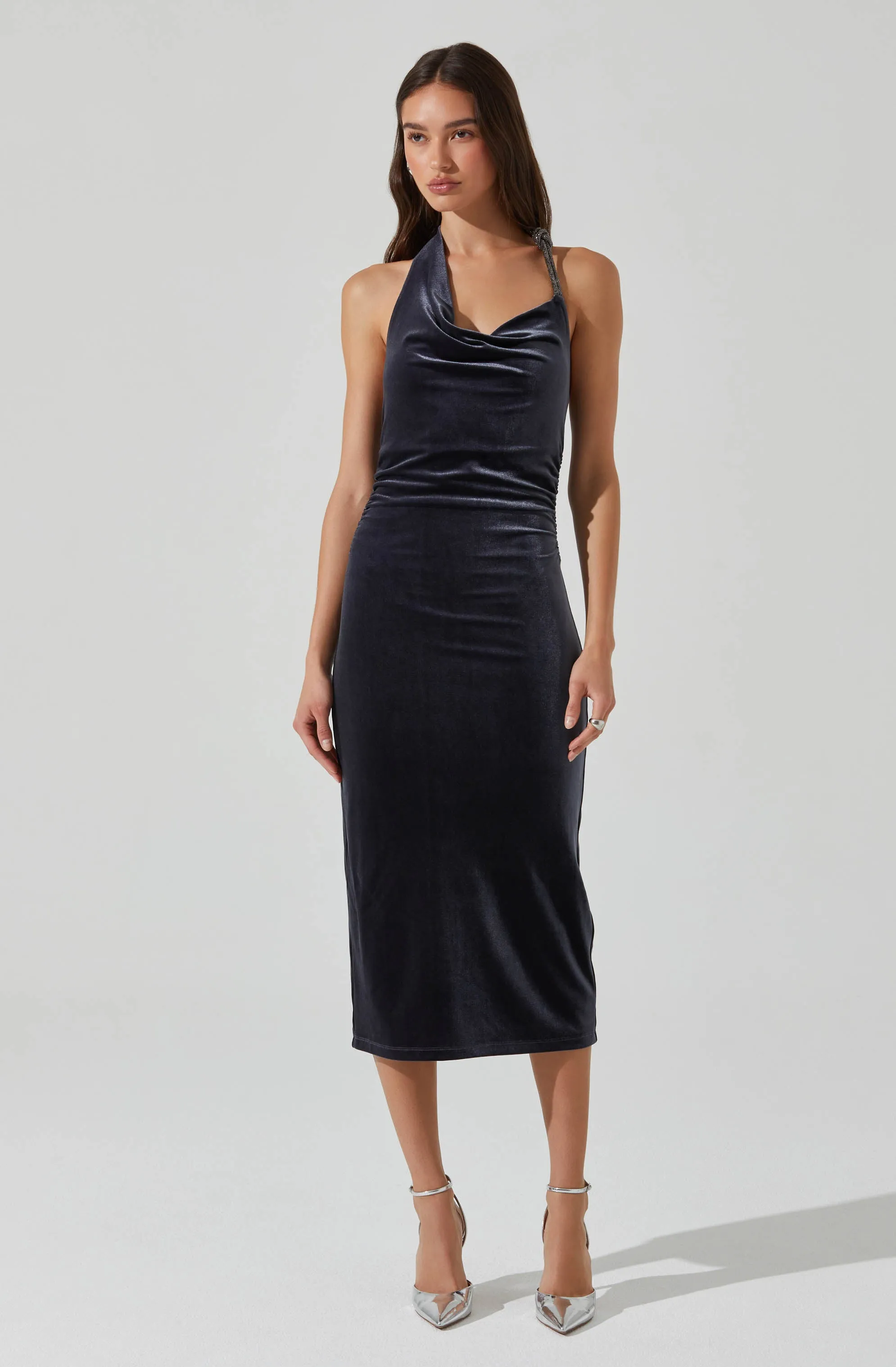 Eugenie Velvet Halter Midi Dress sold by Astr