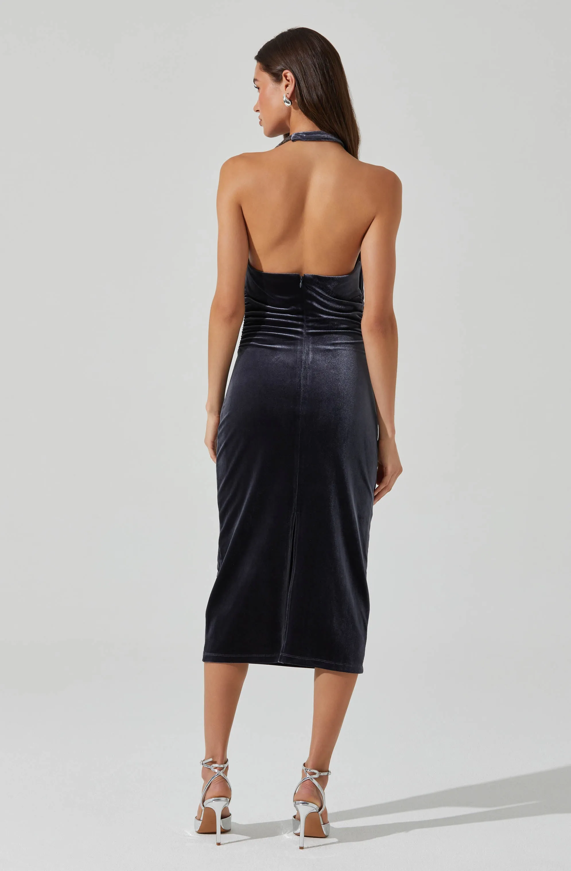 Eugenie Velvet Halter Midi Dress sold by Astr product image thumbnail 4