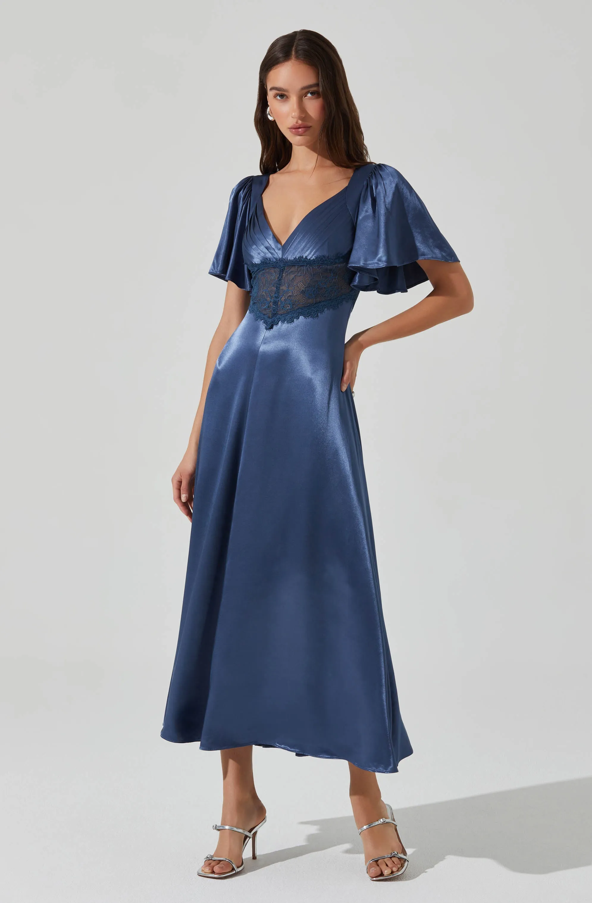 Aurelia Satin V-Neck Midi Dress sold by Astr