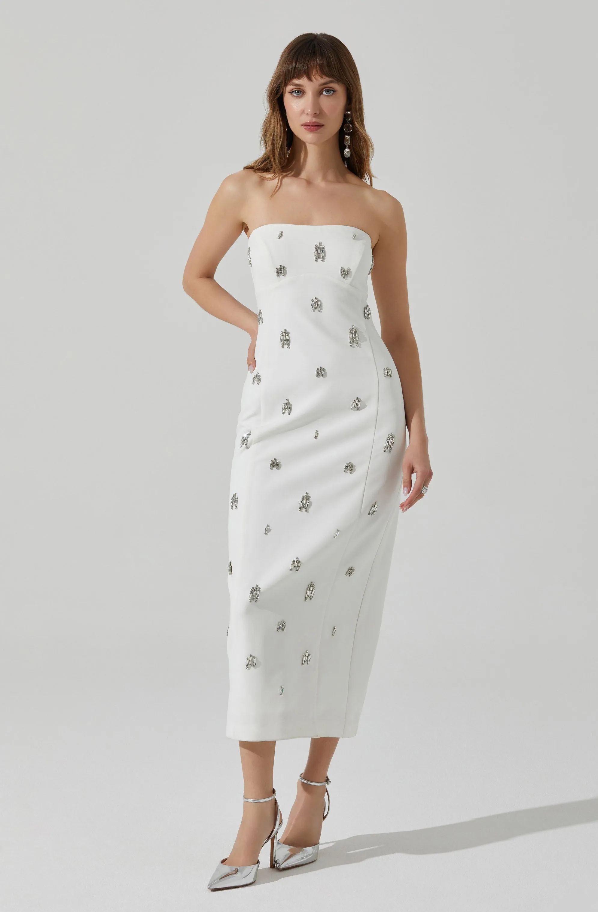 Camryn Embellished Strapless Midi Dress sold by Astr
