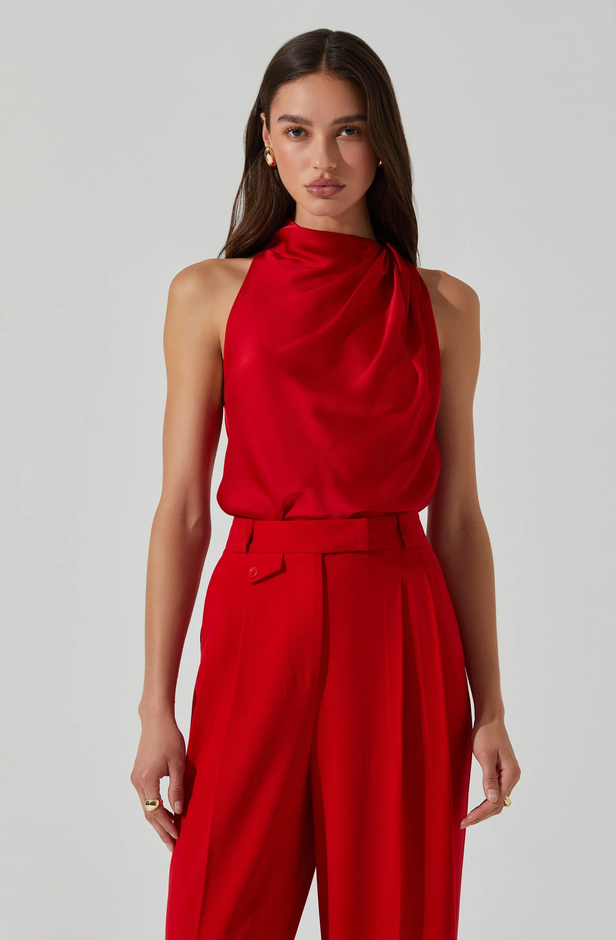 Iza Satin High Neck Top sold by Astr