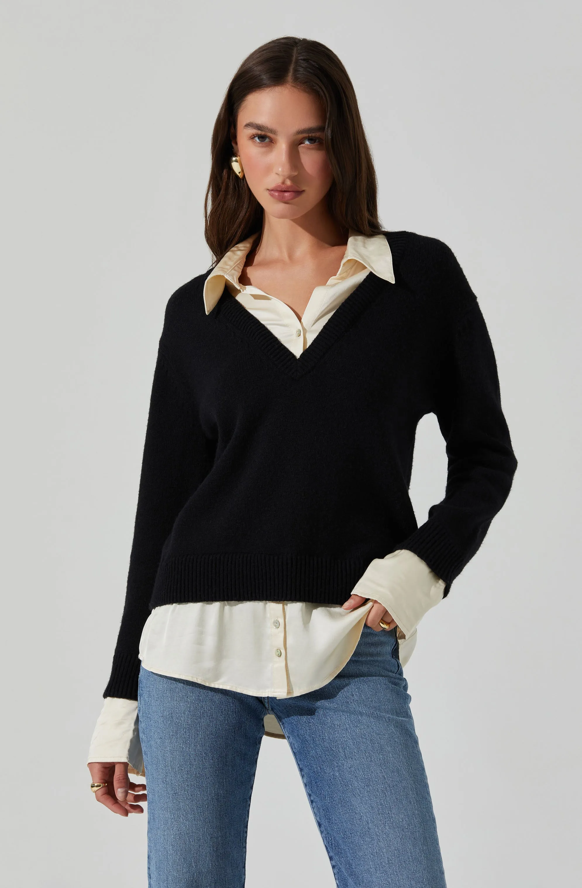 Jianna Mixed Media Layered Sweater sold by Astr product image thumbnail 3