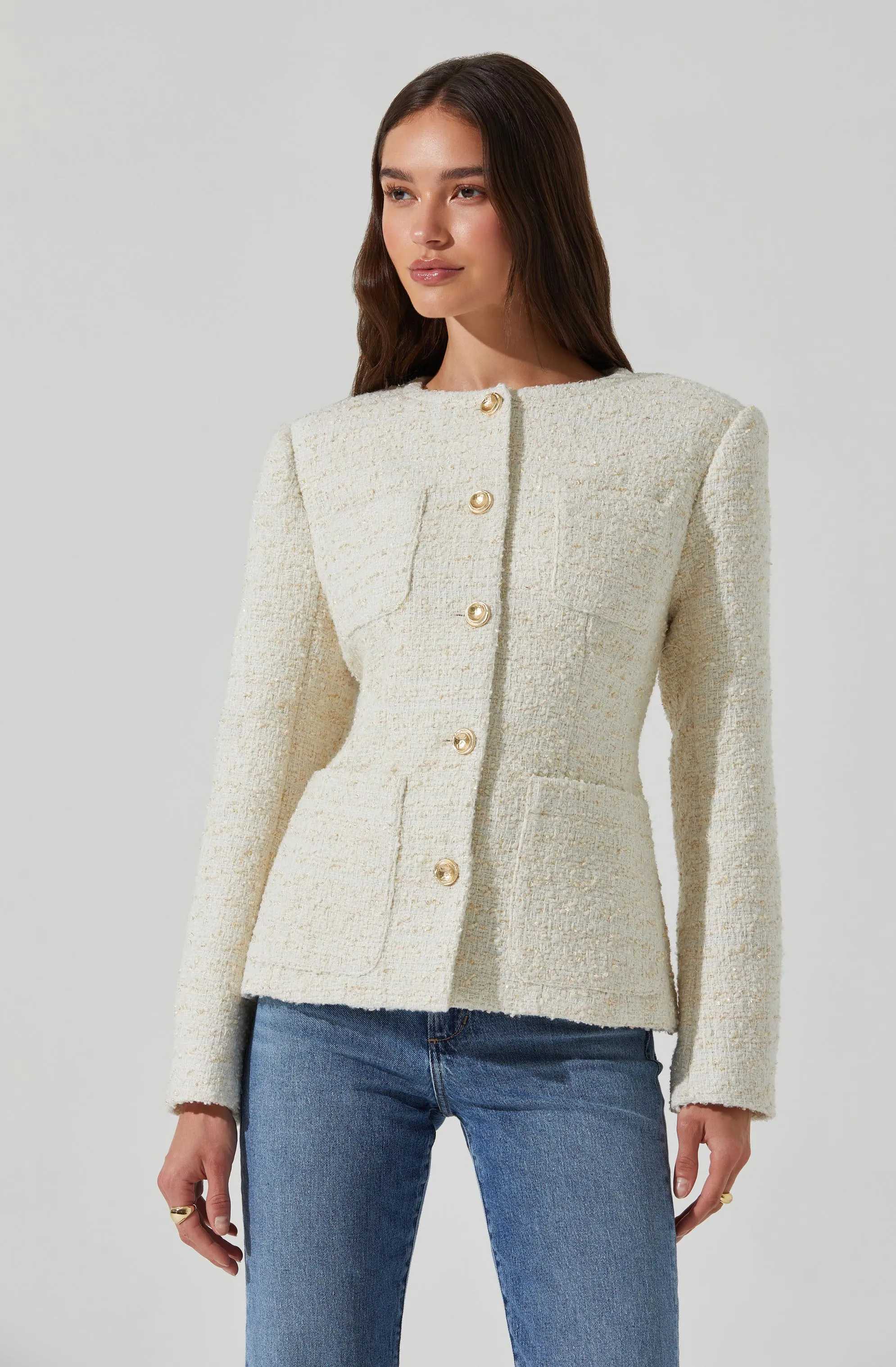 Sarae Collarless Tweed Jacket sold by Astr