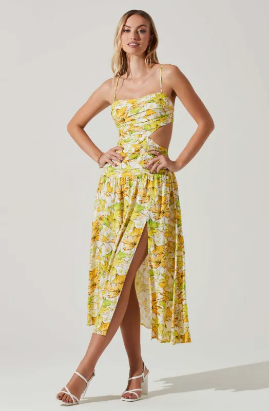Kalina Floral Pleated Bust Midi Dress sold by Astr