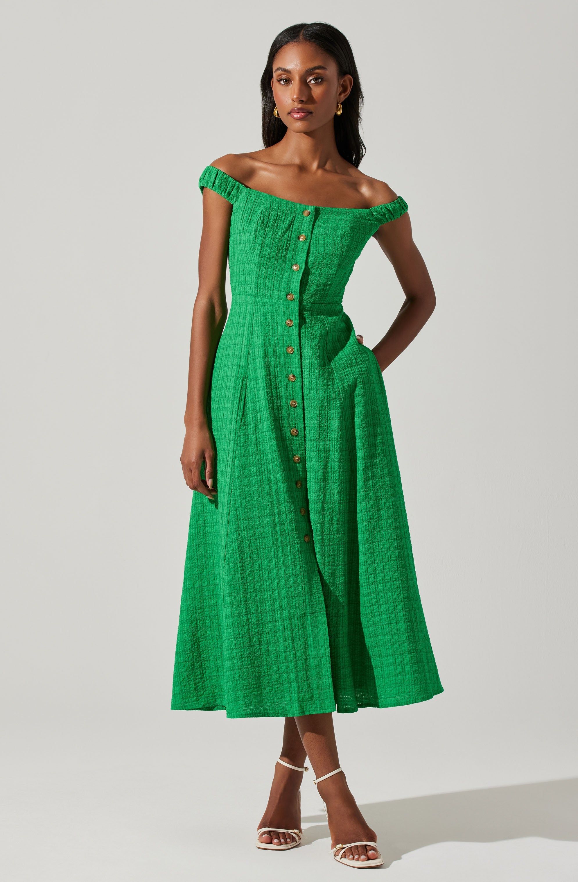 Harlyn Off Shoulder Midi Dress sold by Astr