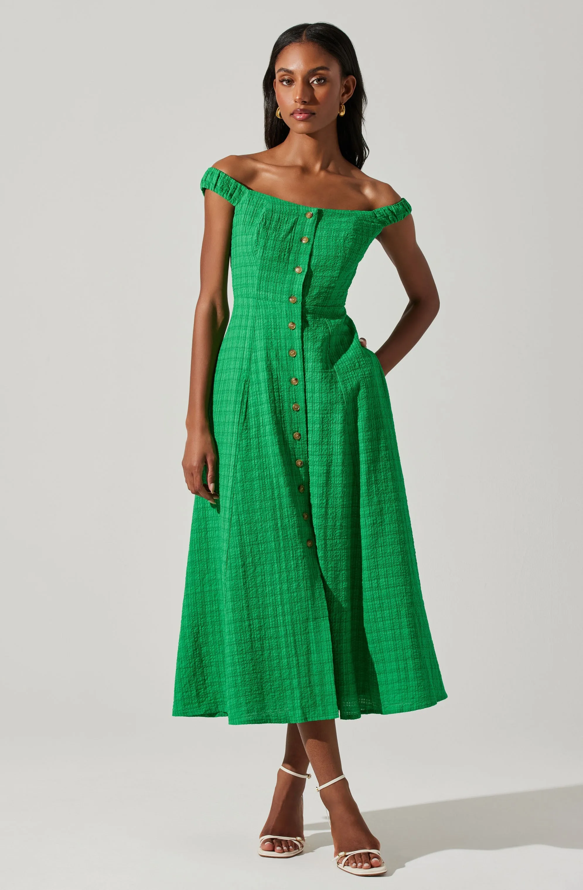 Harlyn Off Shoulder Midi Dress sold by Astr