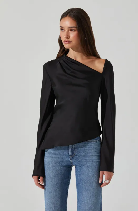 Aniyah Asymmetrical Satin Top sold by Astr
