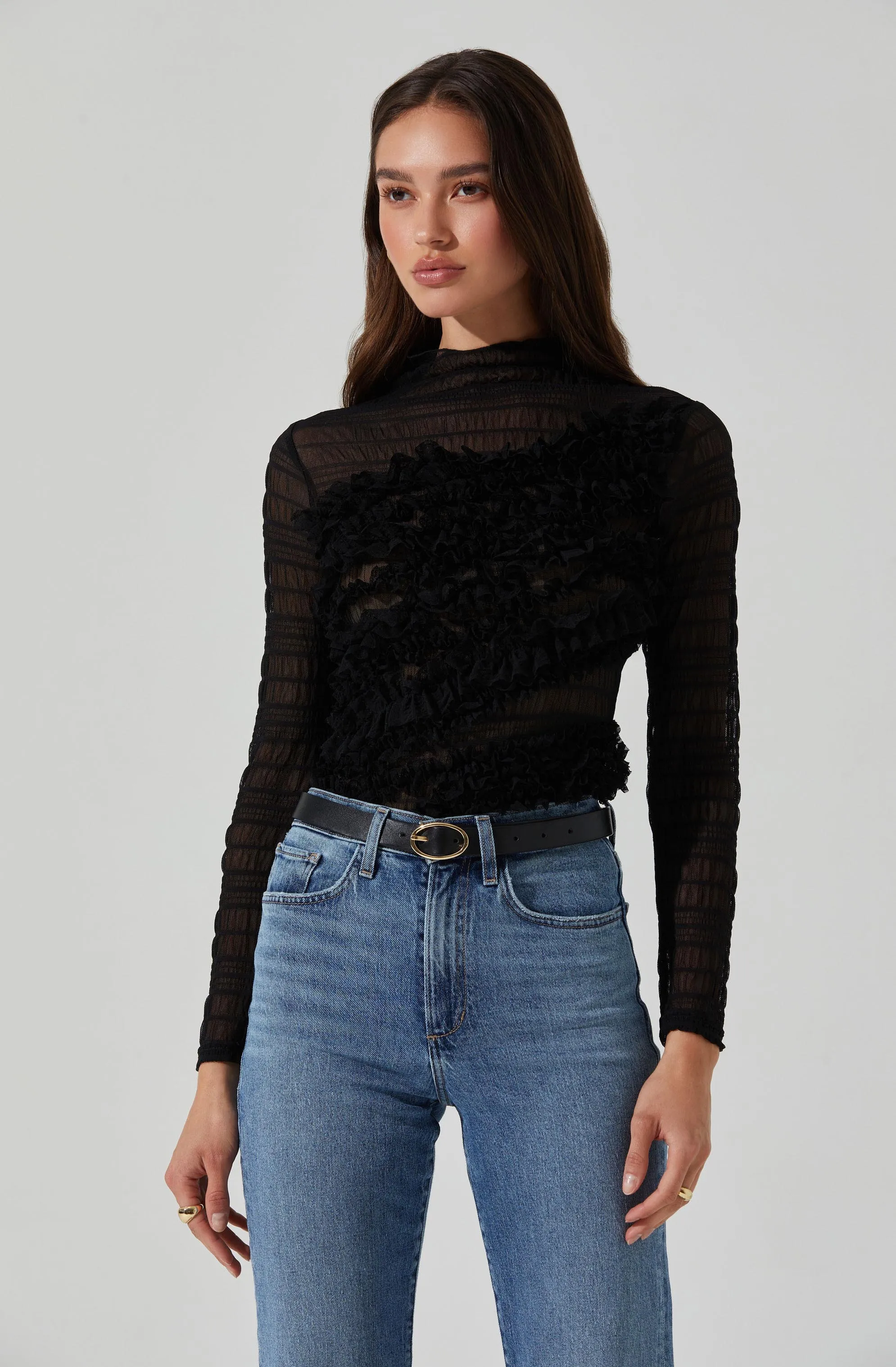 Owena Sheer 3D Ruffle Top sold by Astr product image thumbnail 3