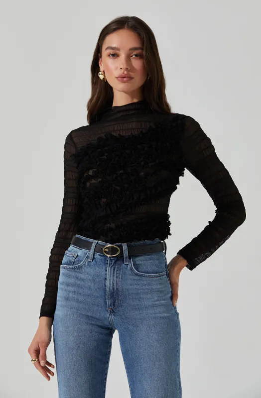 Owena Sheer 3D Ruffle Top sold by Astr