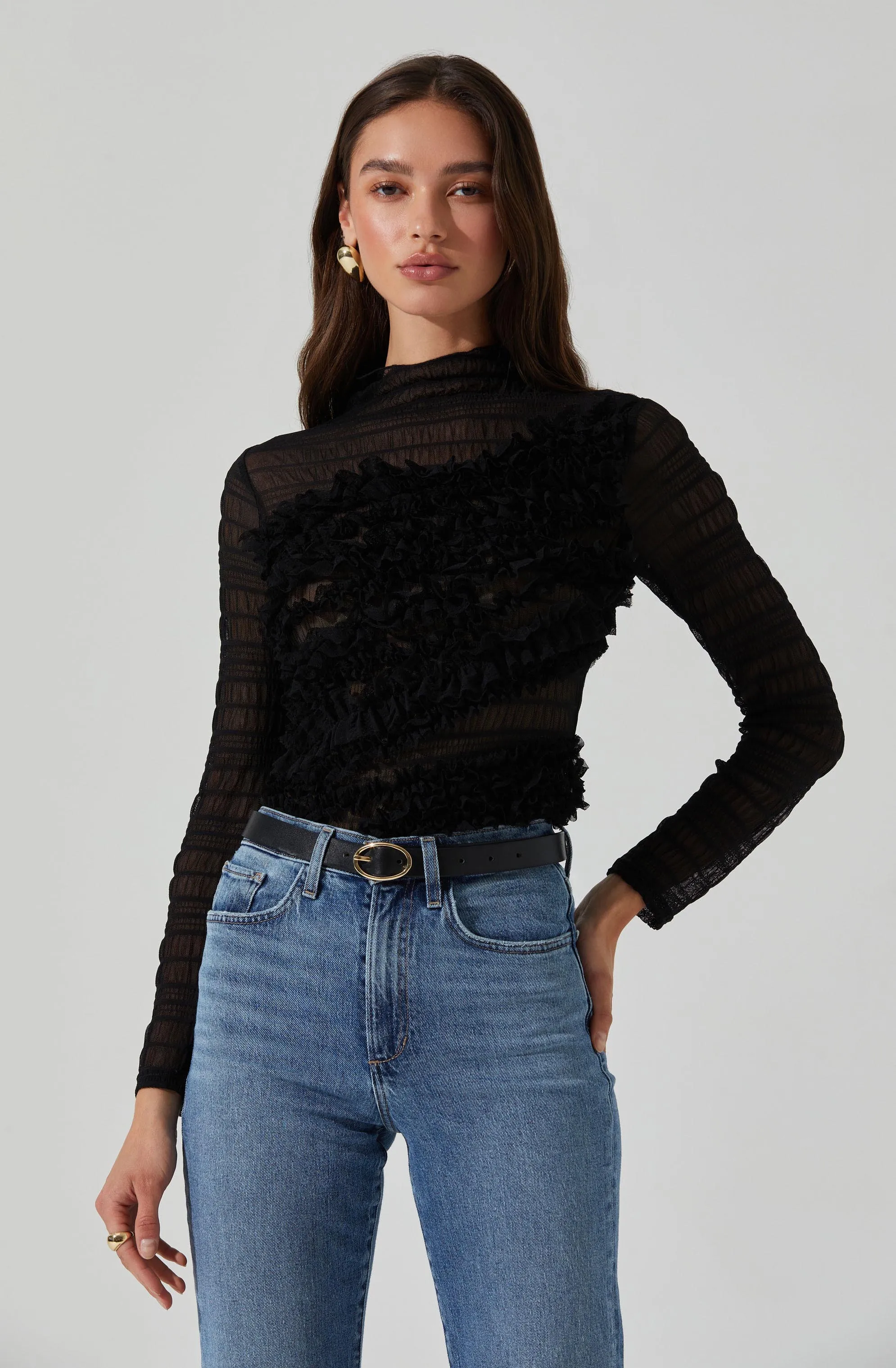 Owena Sheer 3D Ruffle Top sold by Astr