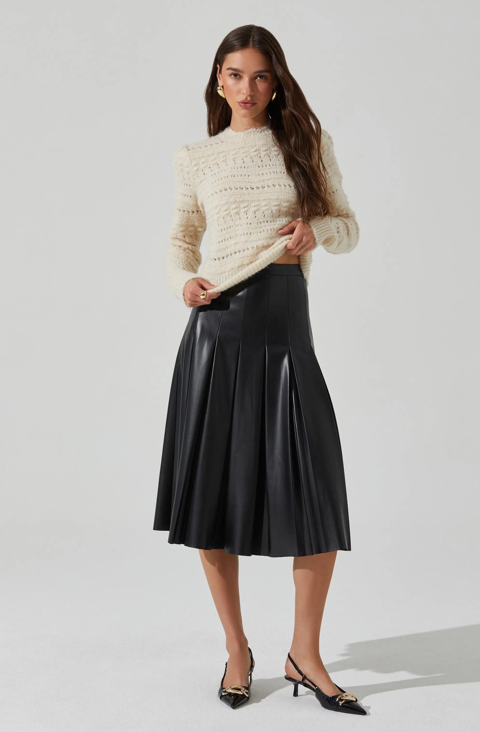 Vena Pleated Faux Leather Skirt sold by Astr