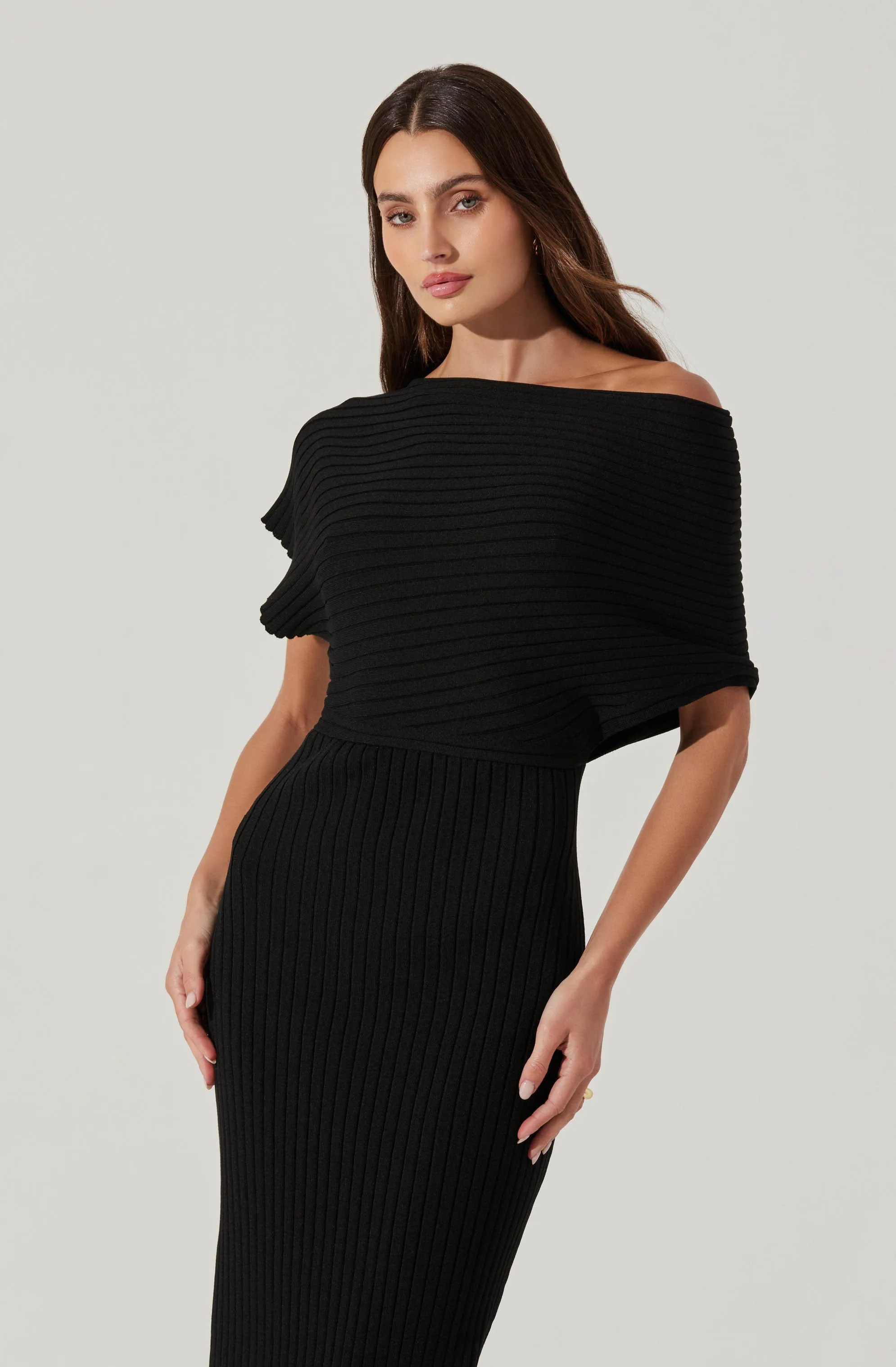 Off Shoulder Ribbed Midi Sweater Dress sold by Astr product image thumbnail 2