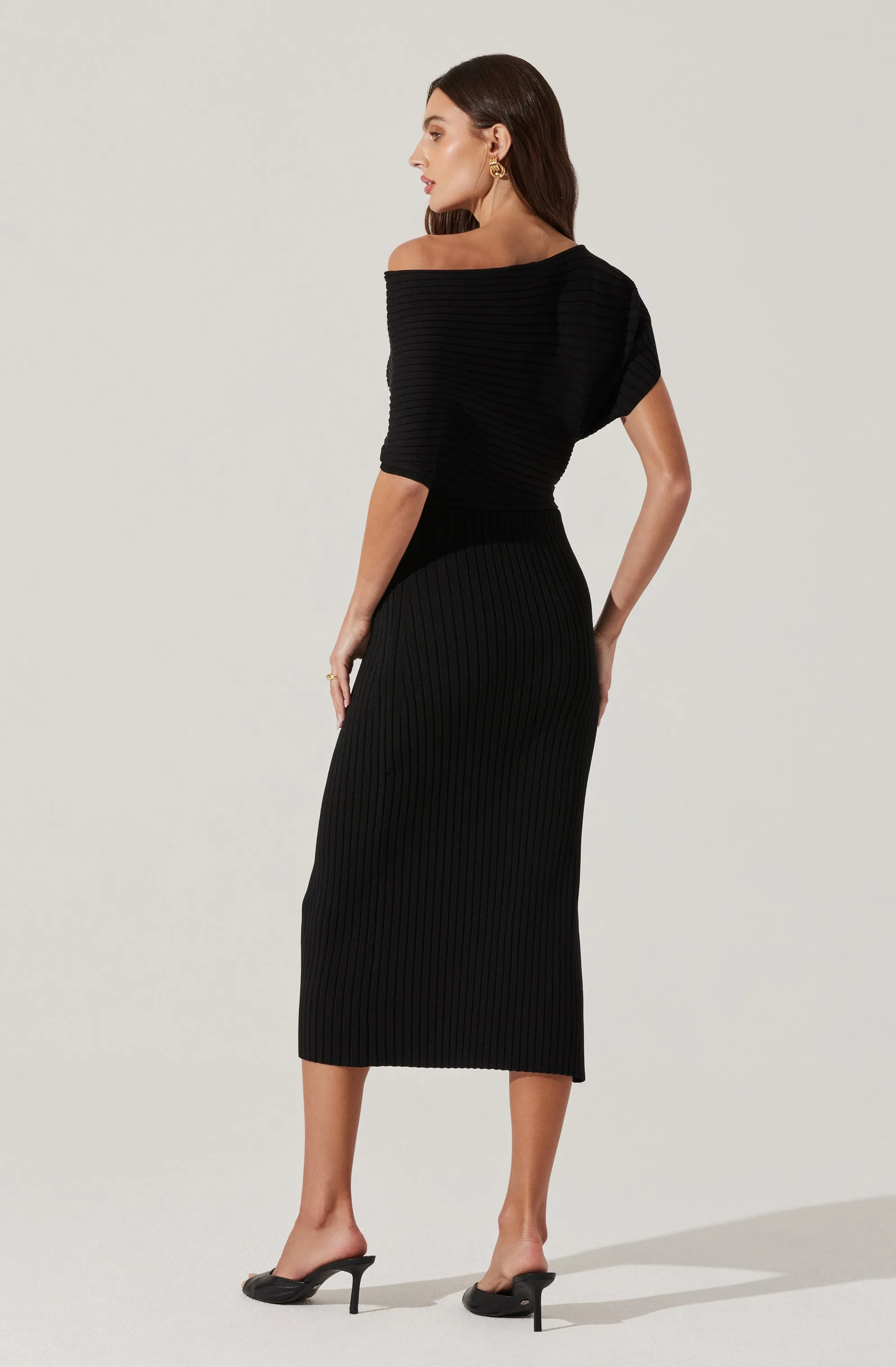 Off Shoulder Ribbed Midi Sweater Dress sold by Astr product image thumbnail 5