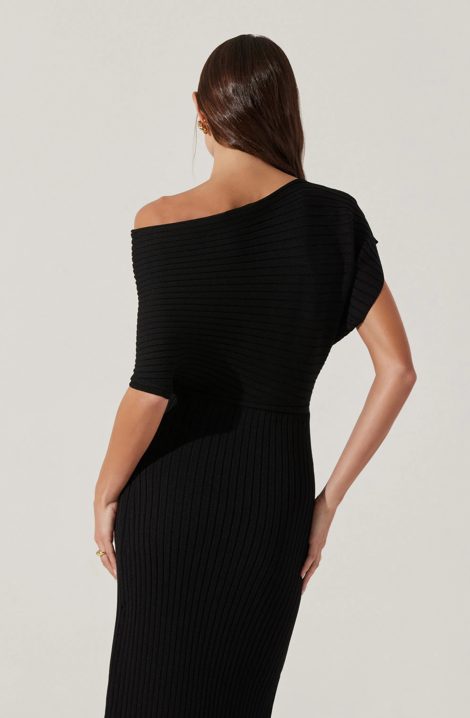 Off Shoulder Ribbed Midi Sweater Dress sold by Astr product image thumbnail 3