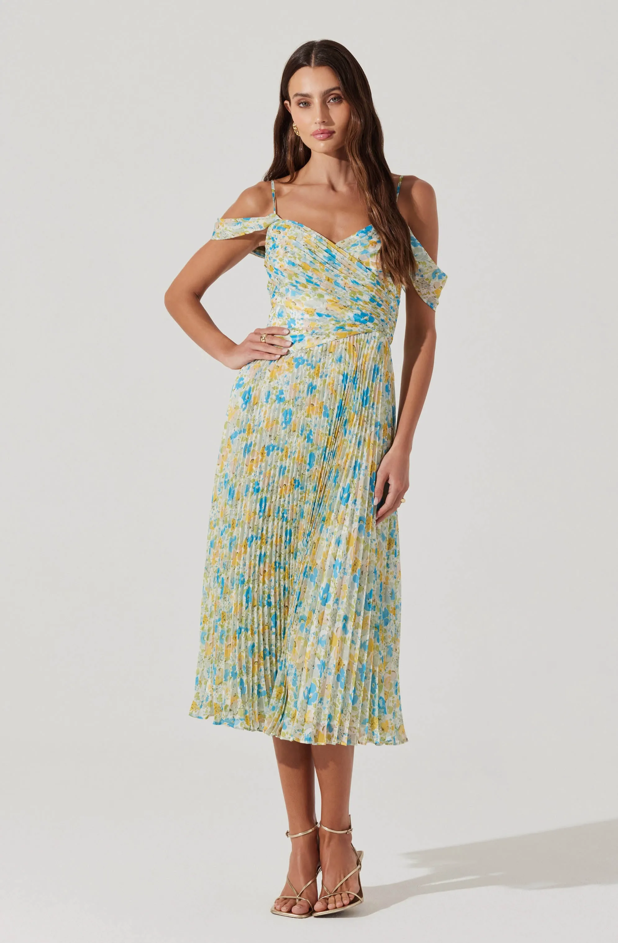 Pleated Cold Shoulder Midi Dress sold by Astr