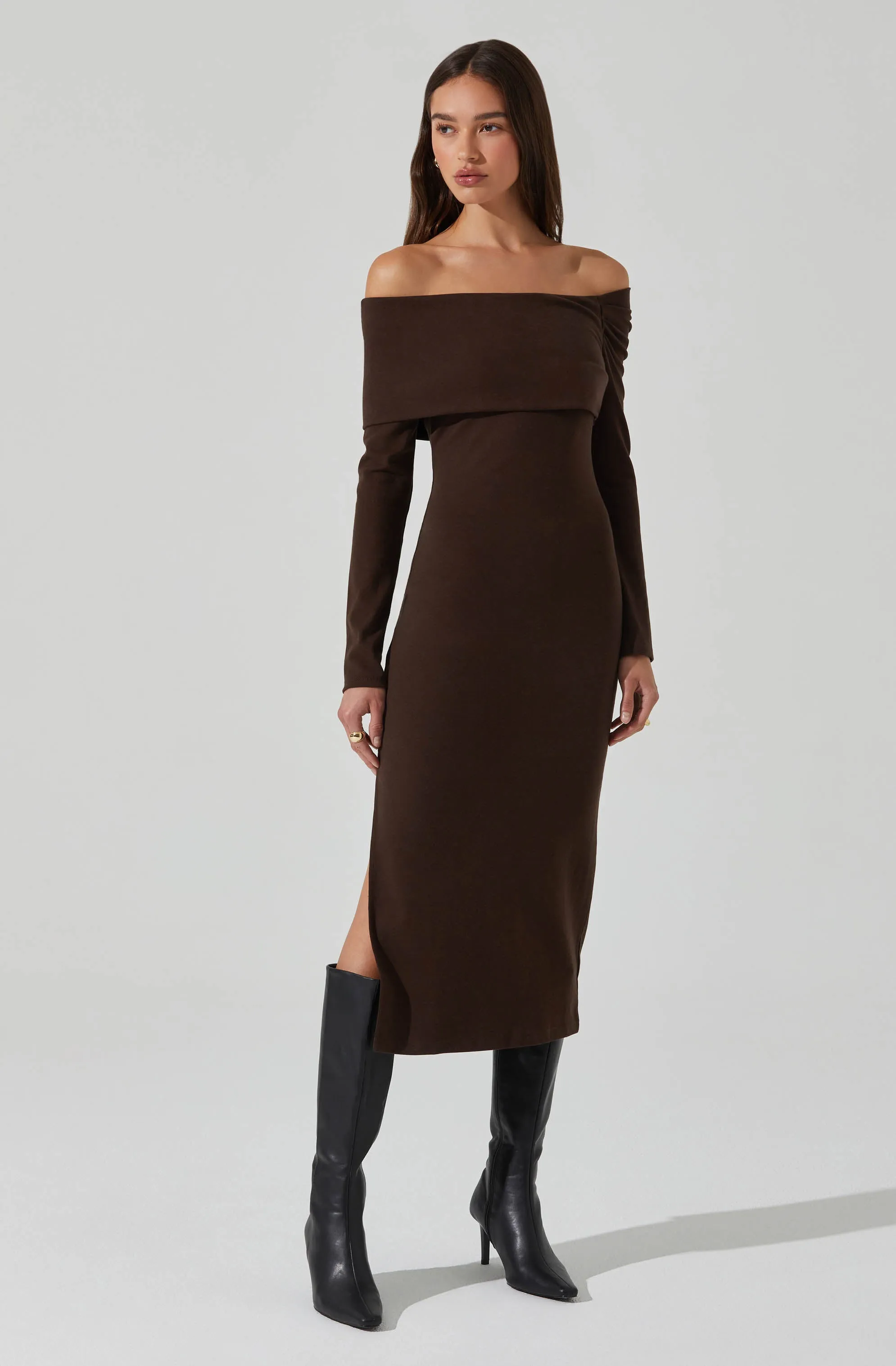 Jada Off Shoulder Midi Dress sold by Astr