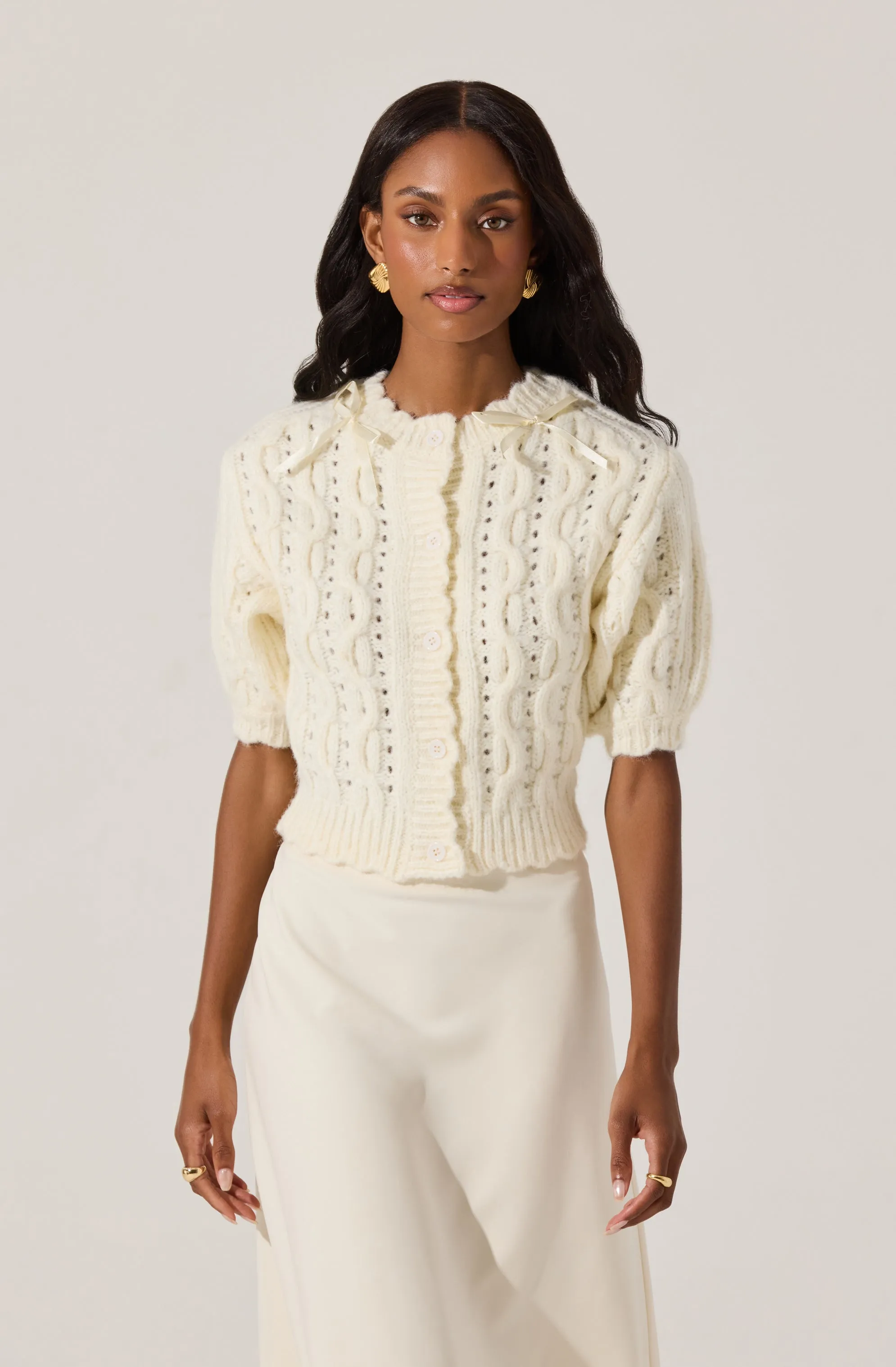 Bow Detail Cable Knit Cardigan sold by Astr product image thumbnail 3