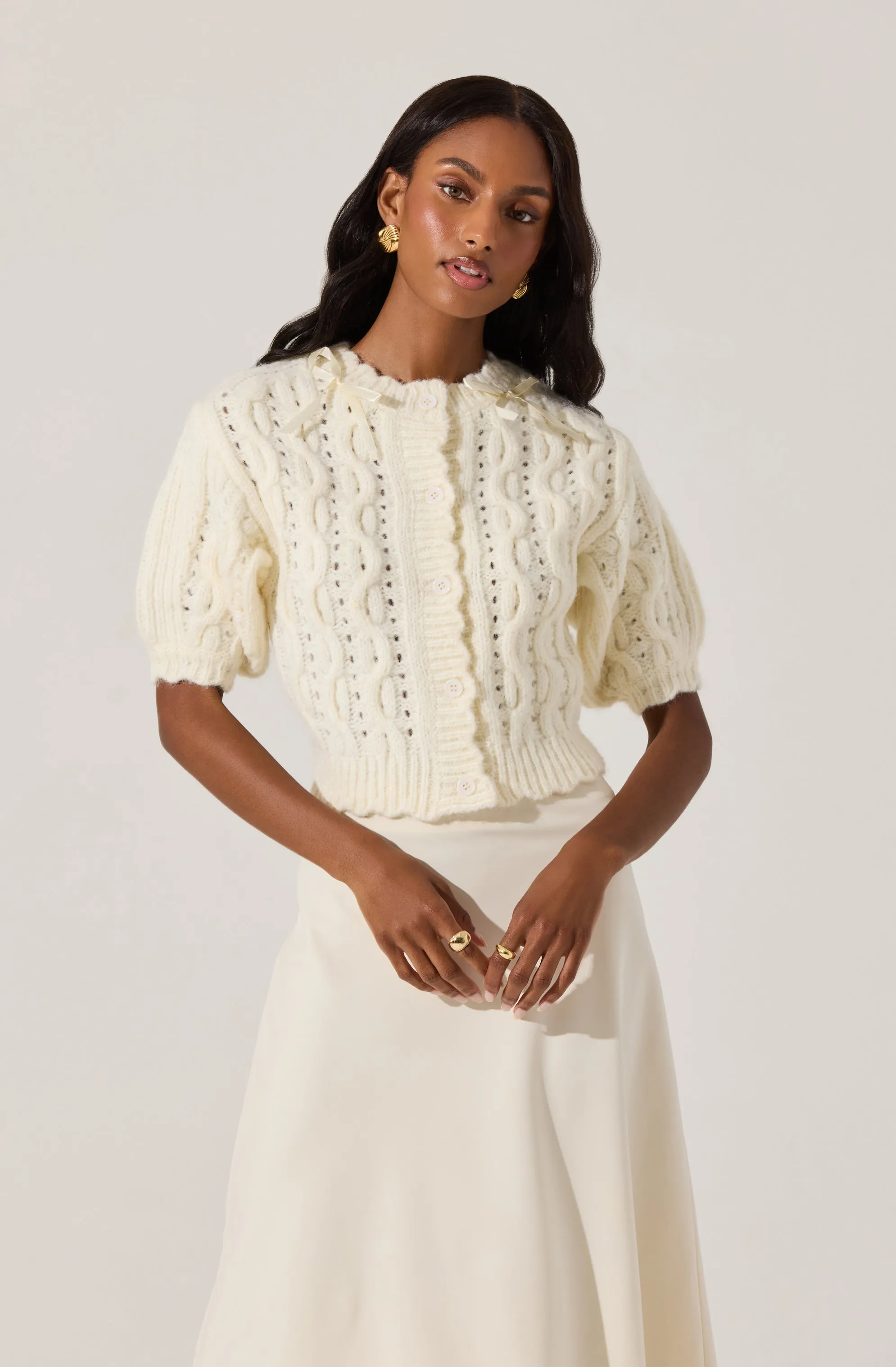 Bow Detail Cable Knit Cardigan sold by Astr