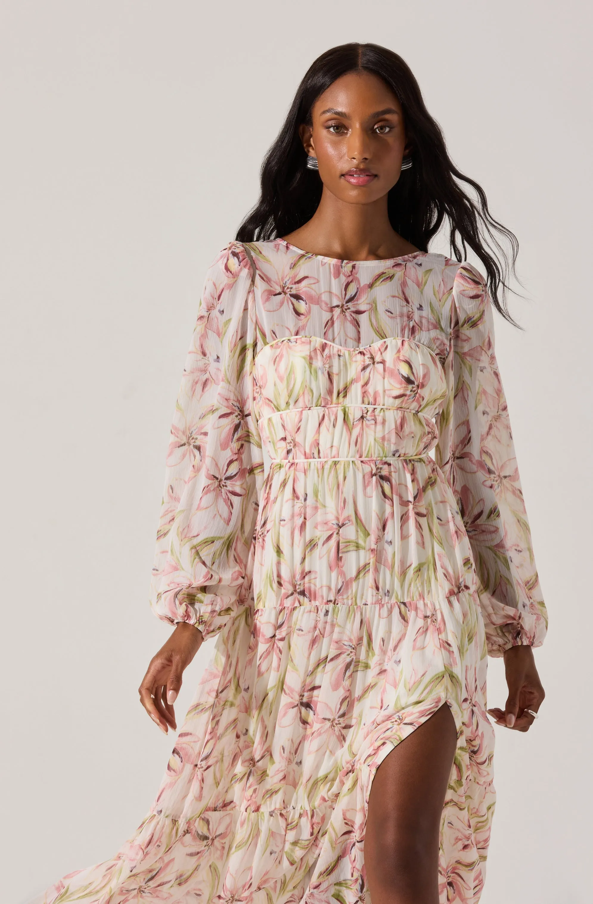 Pleated Chiffon Floral Midi Dress sold by Astr product image thumbnail 2