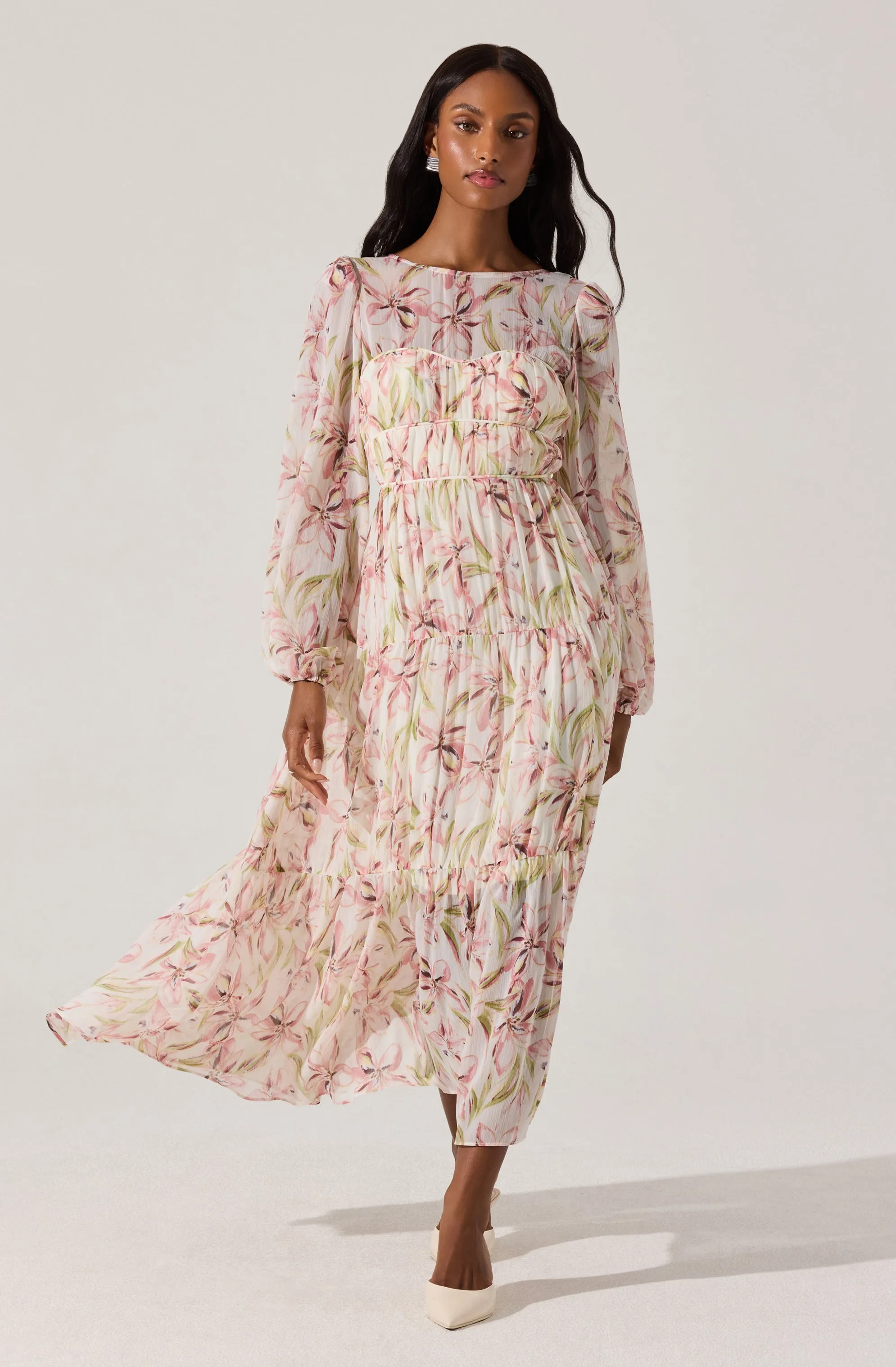 Pleated Chiffon Floral Midi Dress sold by Astr product image thumbnail 3