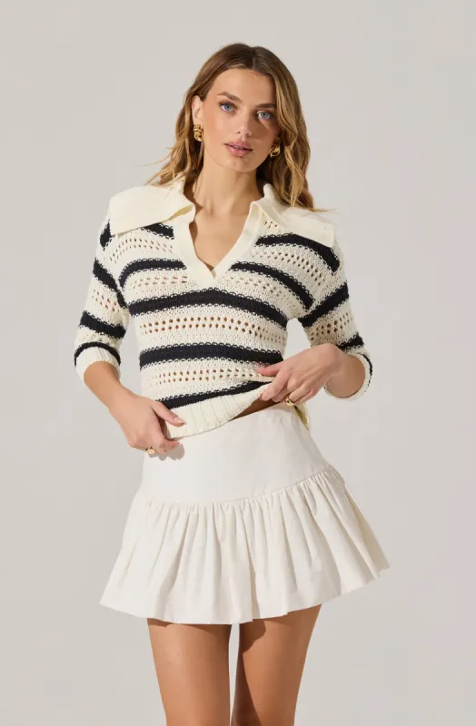 Striped Open Knit Polo Sweater sold by Astr