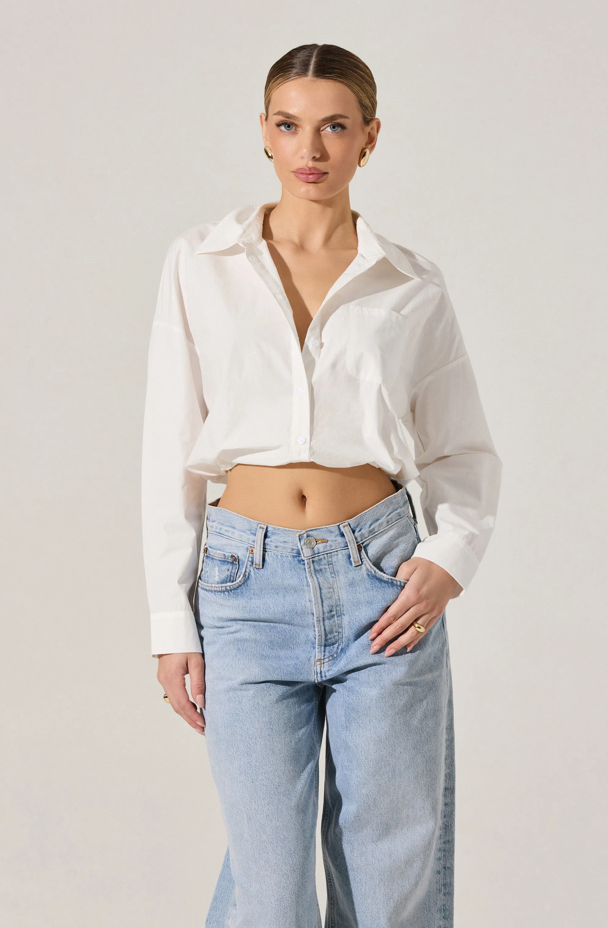 Bubble Hem Cropped Poplin Shirt sold by Astr product image thumbnail 3