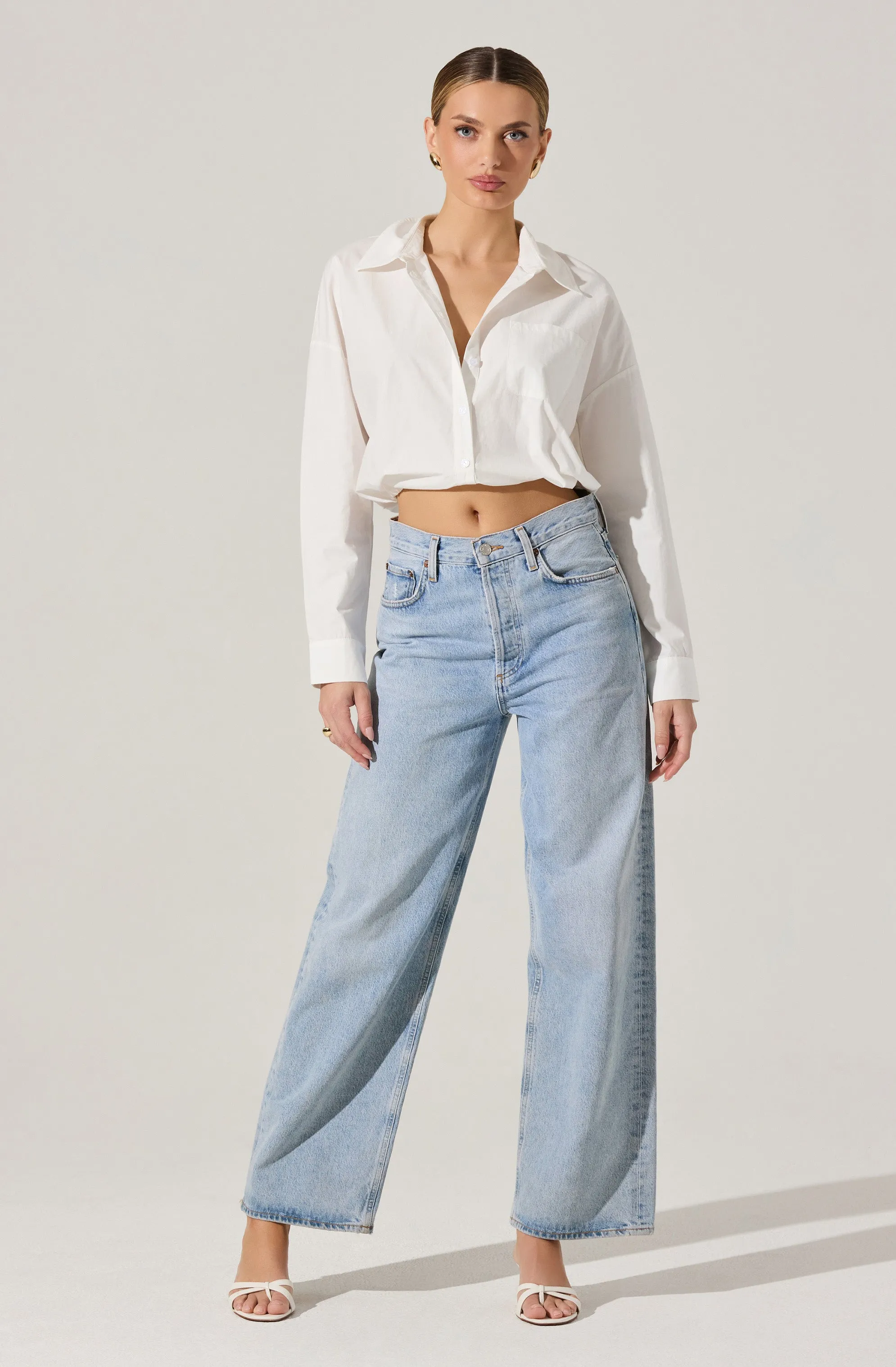 Bubble Hem Cropped Poplin Shirt sold by Astr product image thumbnail 2