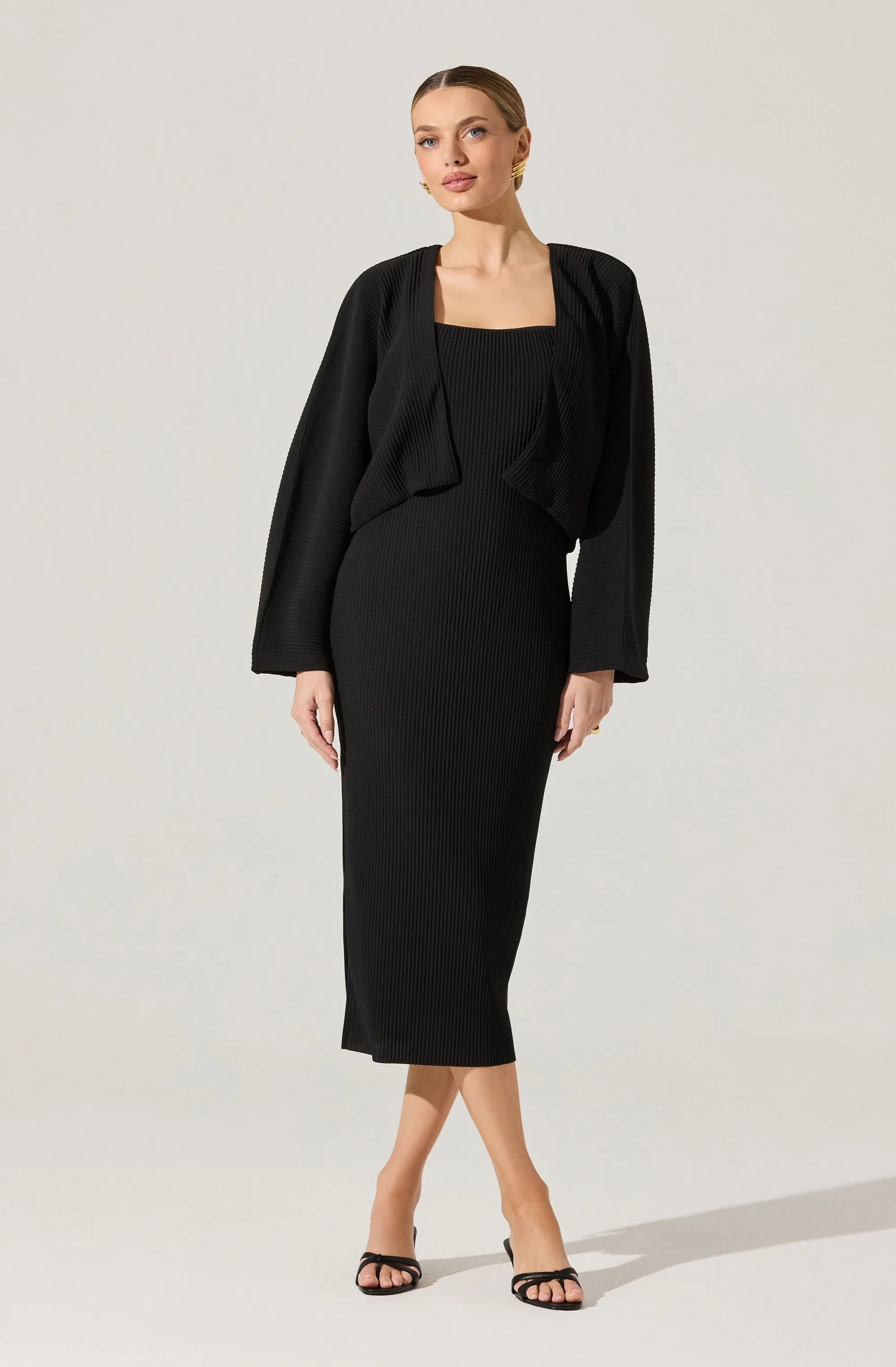 Ribbed Midi Dress & Shrug Set sold by Astr