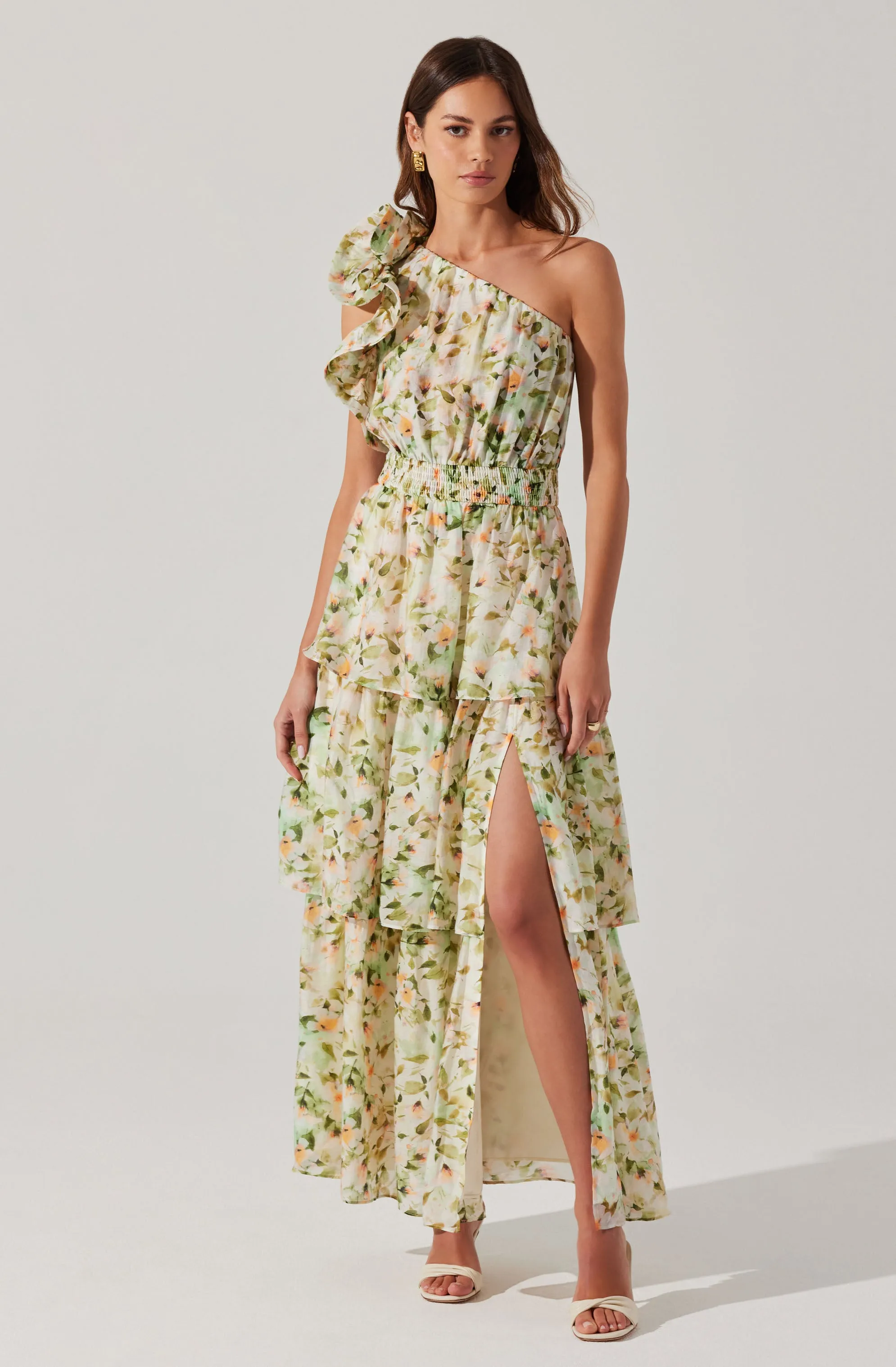 Imelda One Shoulder Floral Maxi Dress sold by Astr