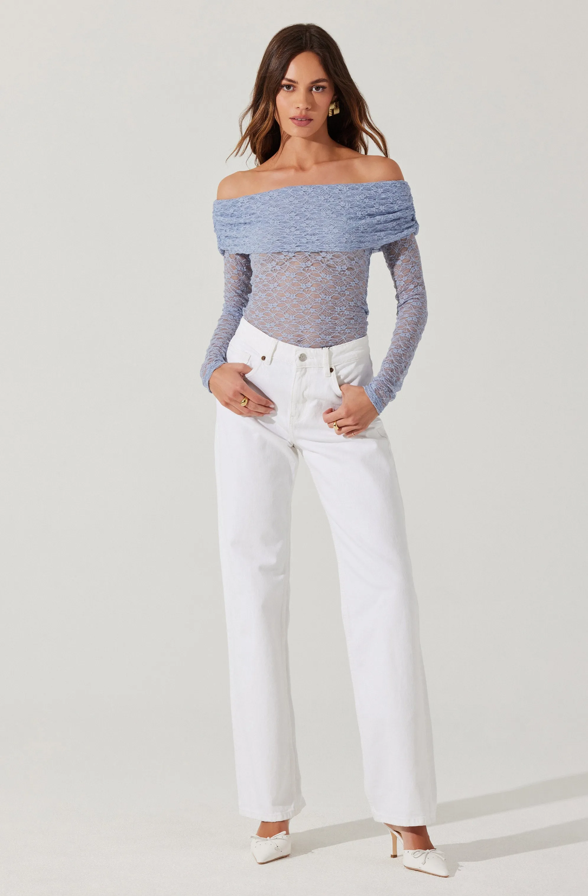 Diamante Lace Off Shoulder Top sold by Astr product image thumbnail 2