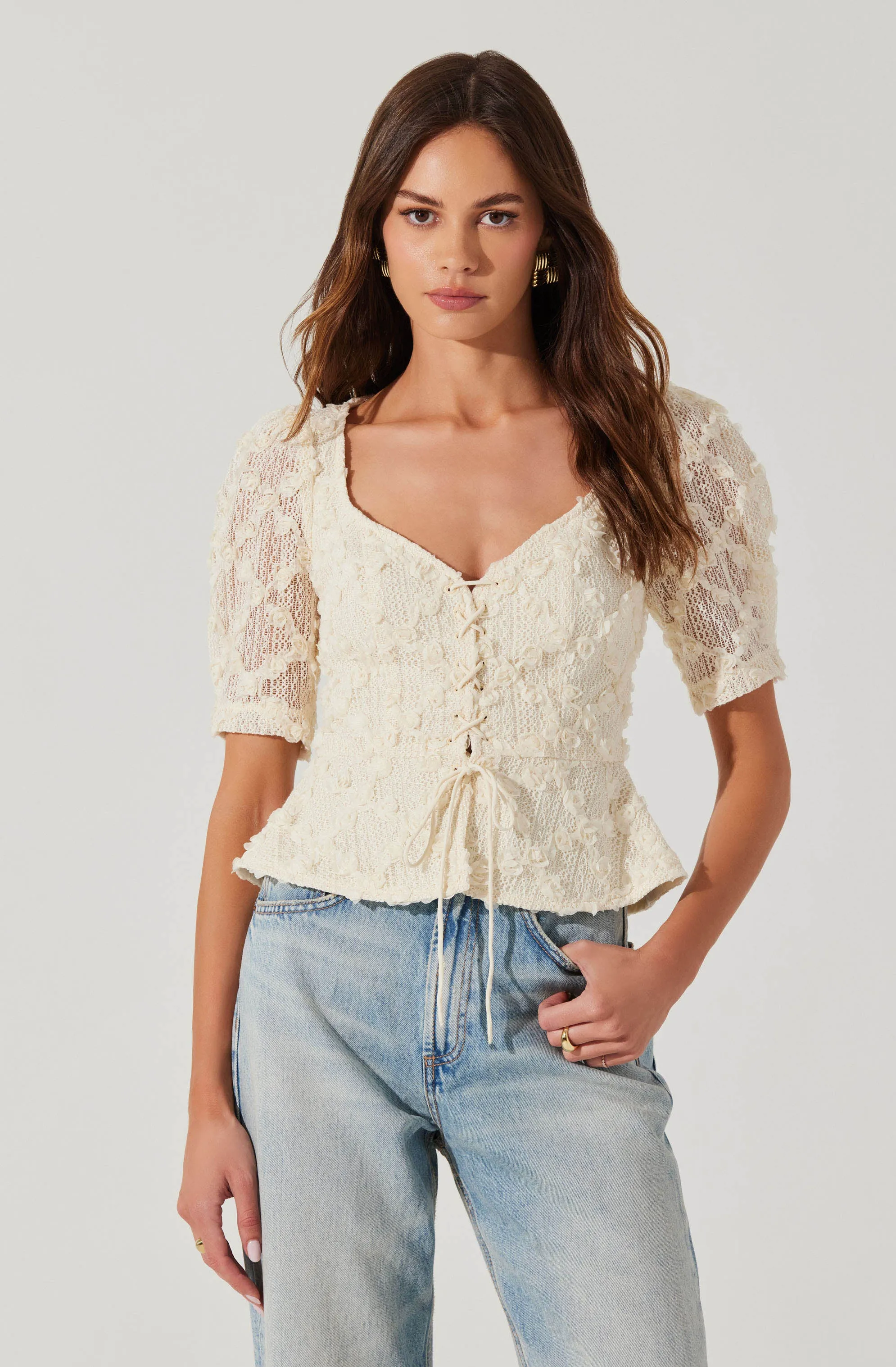 Cherian Floral Appliqué Lace Top sold by Astr