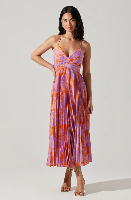 Blythe Floral Plisse Midi Dress sold by Astr