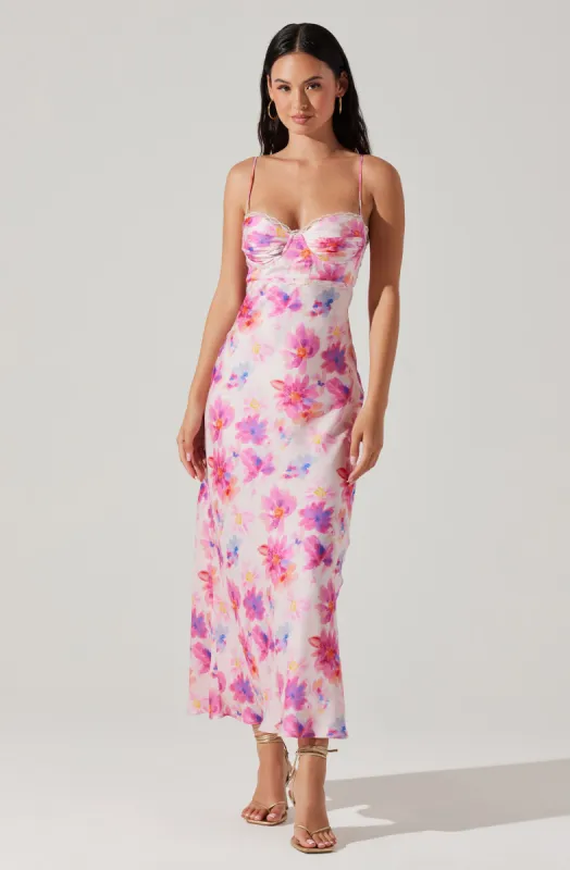Florianne Floral Satin Maxi Dress sold by Astr