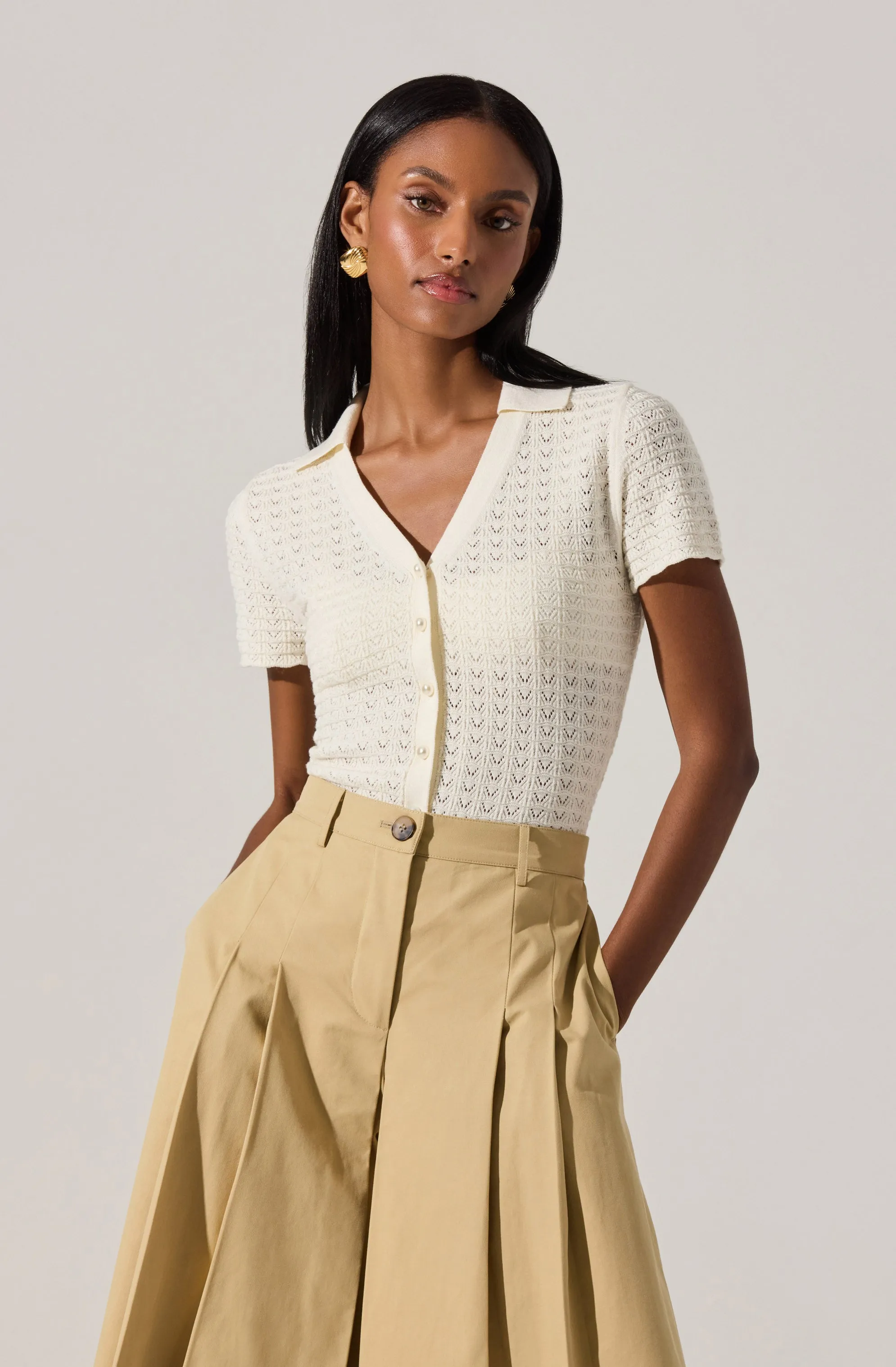 Pearl Polo Pointelle Sweater sold by Astr