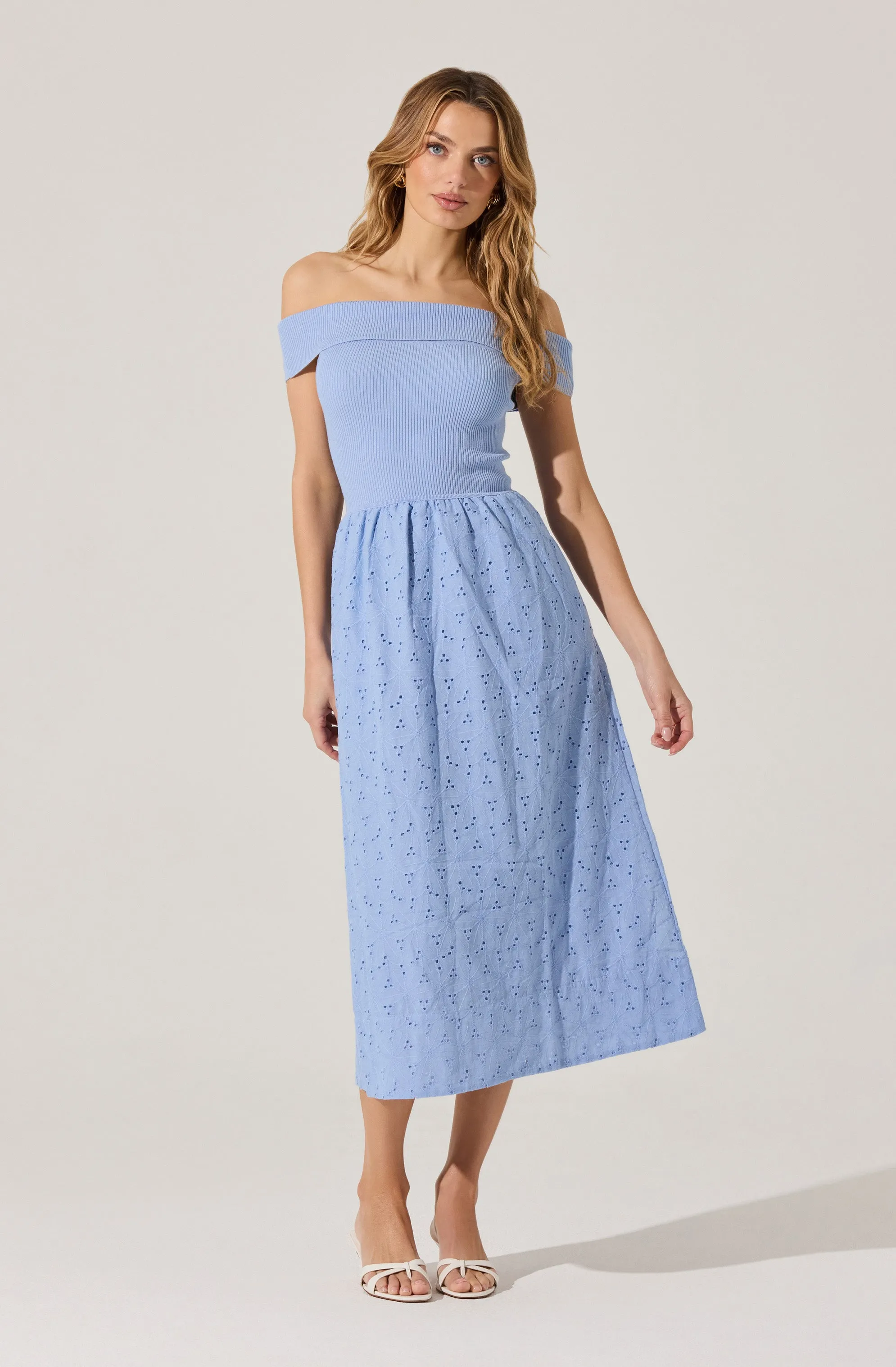 Off Shoulder Eyelet Midi Dress sold by Astr product image thumbnail 3