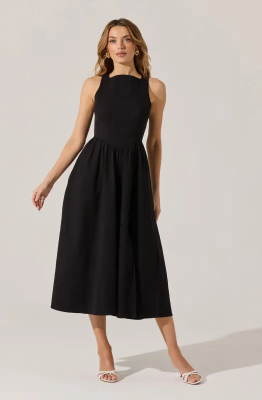 Bow Back Apron Midi Dress sold by Astr