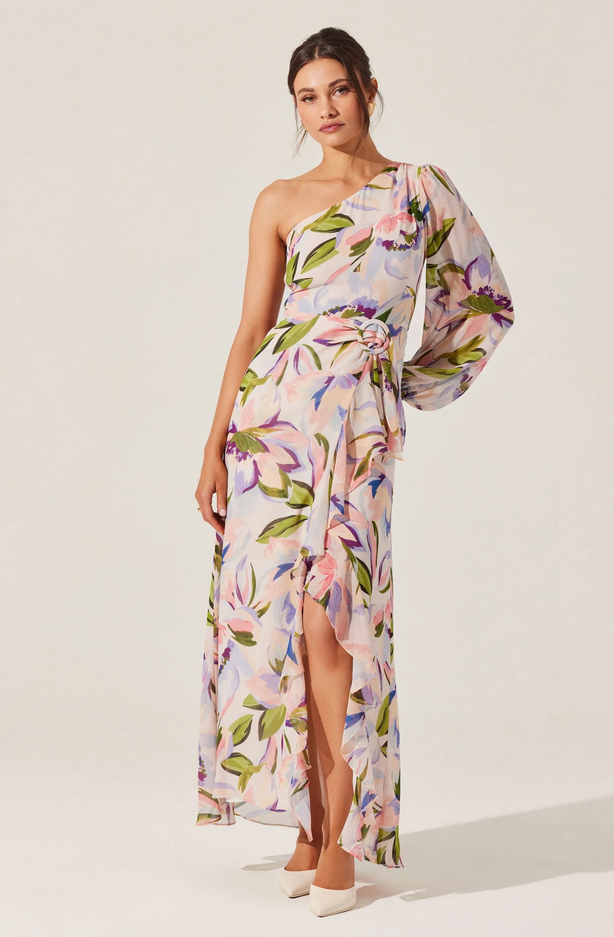 Sandersonia Floral One Shoulder Dress sold by Astr