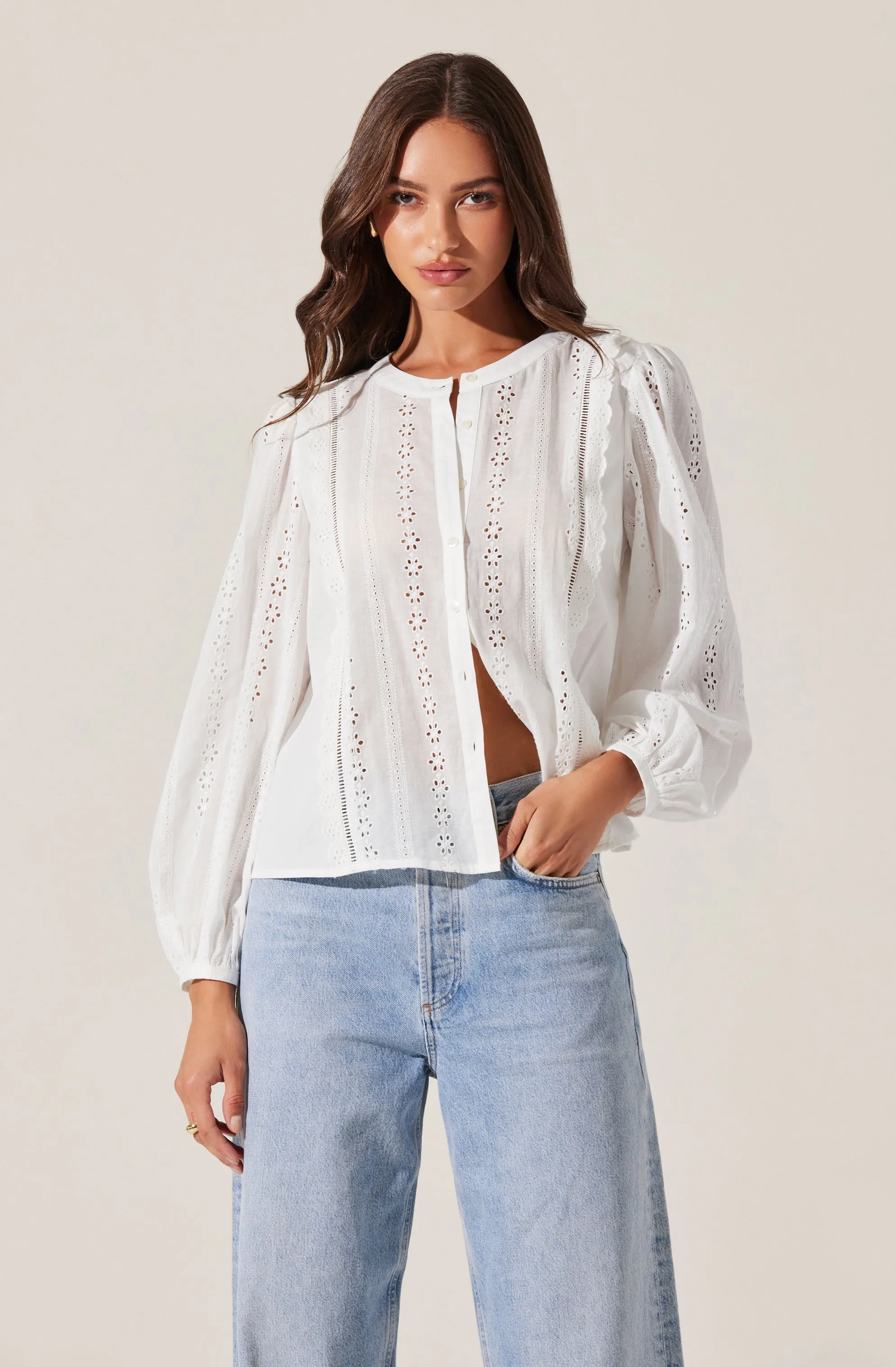 Aneska Broderie Button Up Top sold by Astr