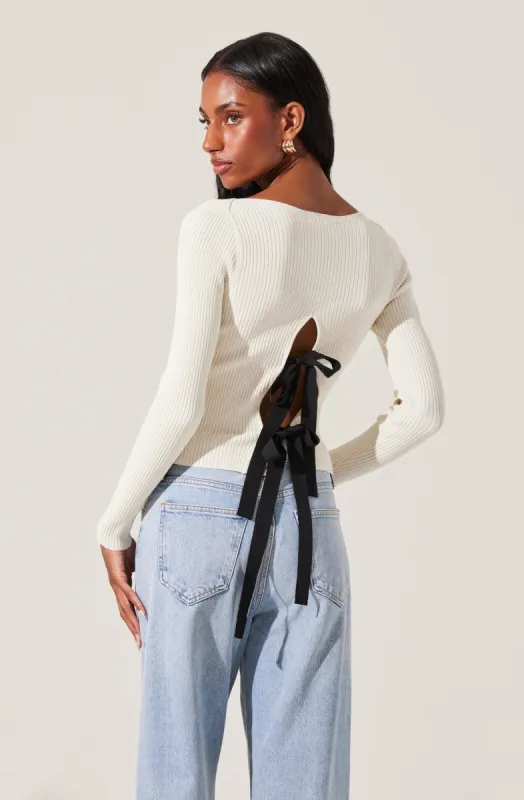 Lauryn Contrast Bow Back Sweater made by Astr