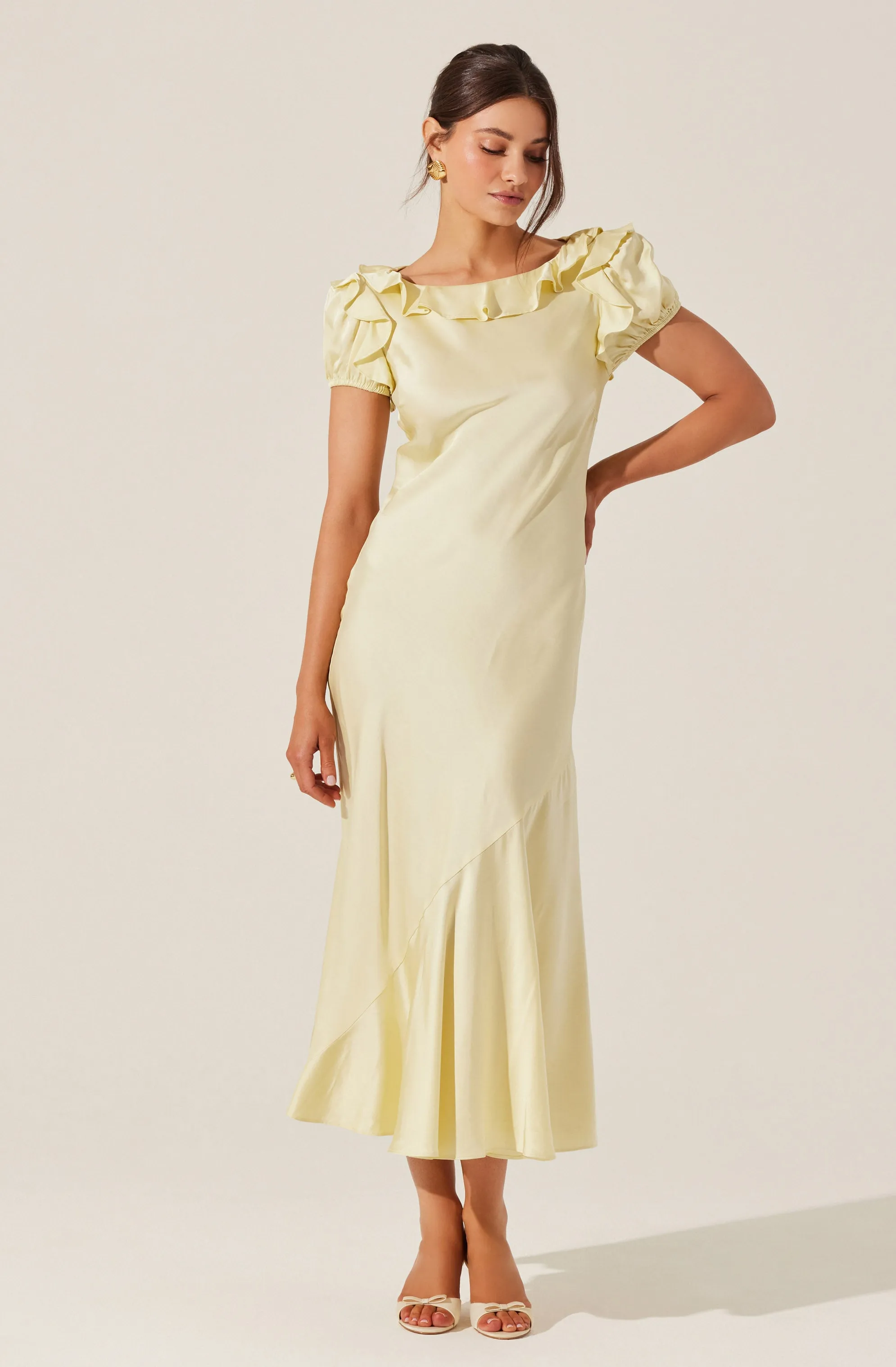 Auden Satin Ruffle Midi dress sold by Astr