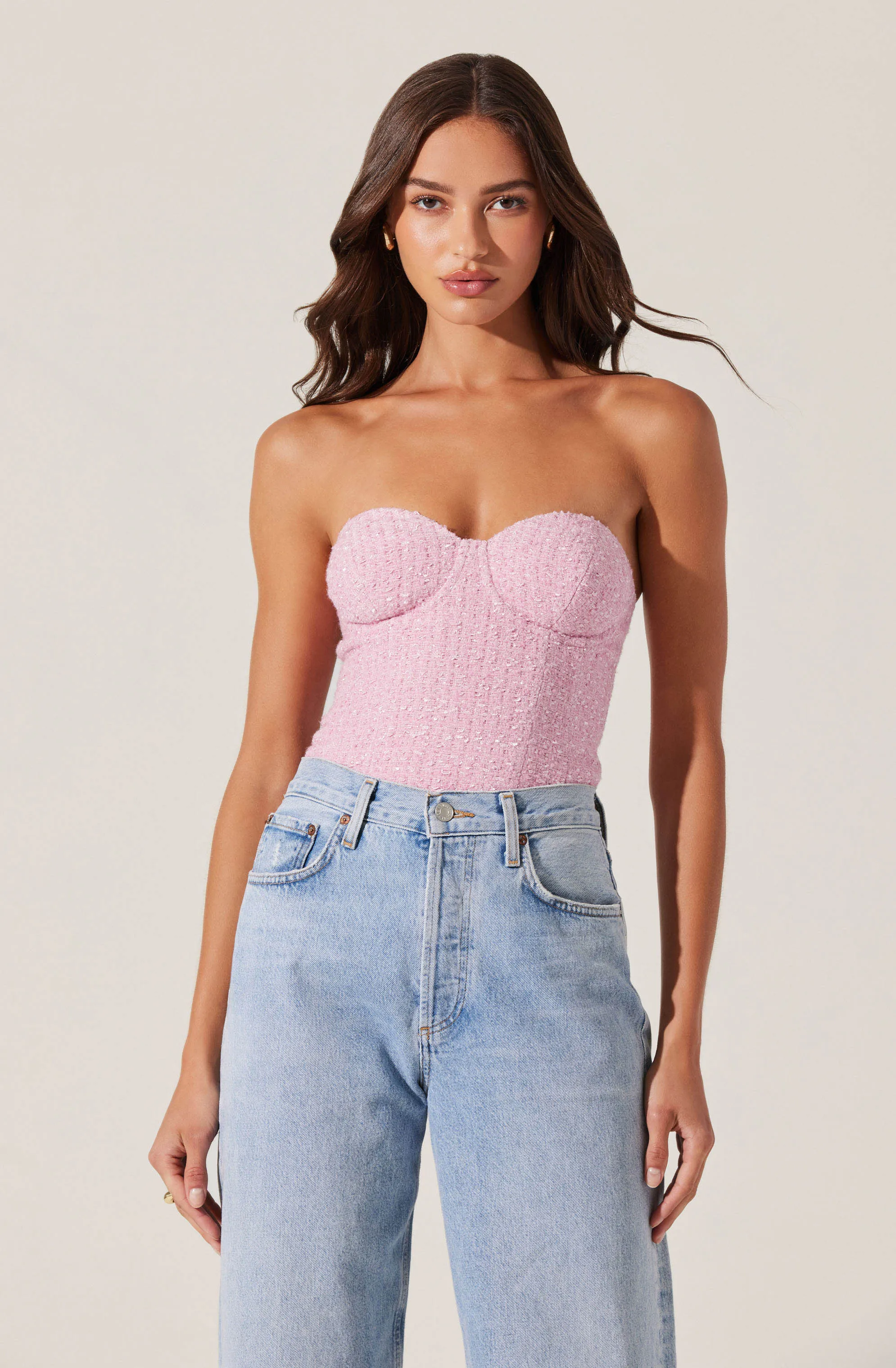 Indie Strapless Tweed Bustier Top sold by Astr