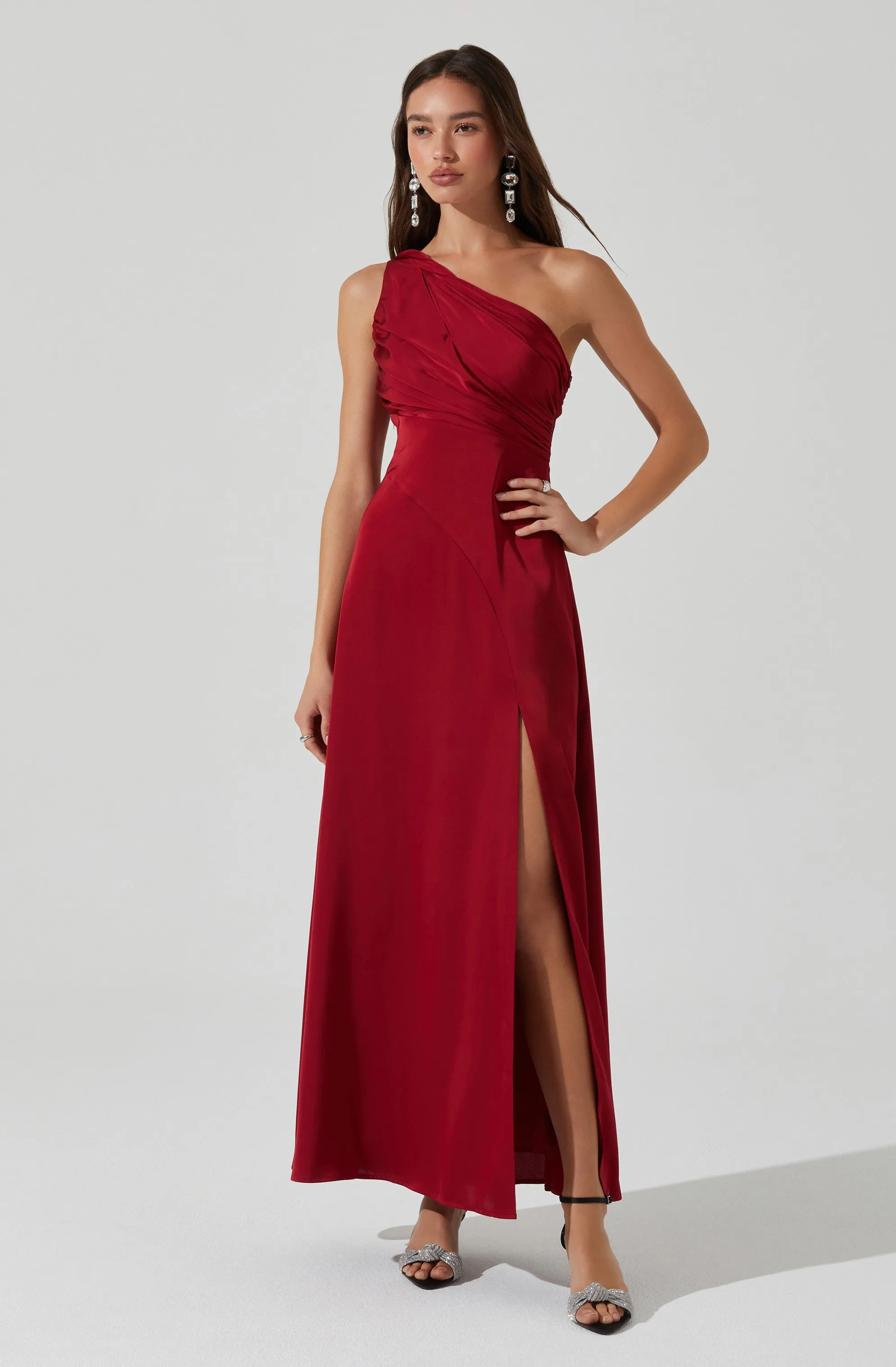 Atoila One Shoulder Satin Maxi Dress sold by Astr