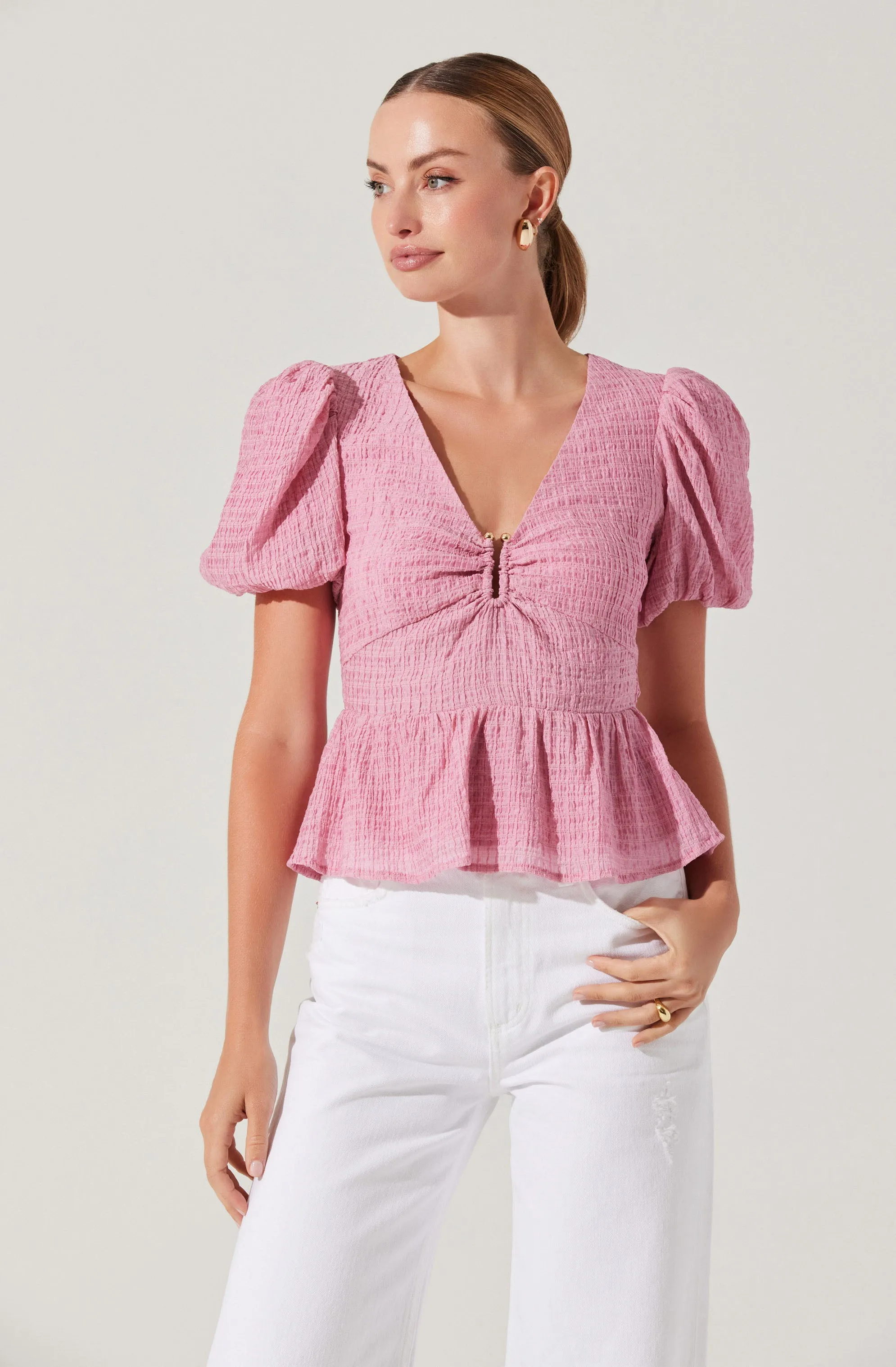 Mylah Puff Sleeve Peplum Top sold by Astr