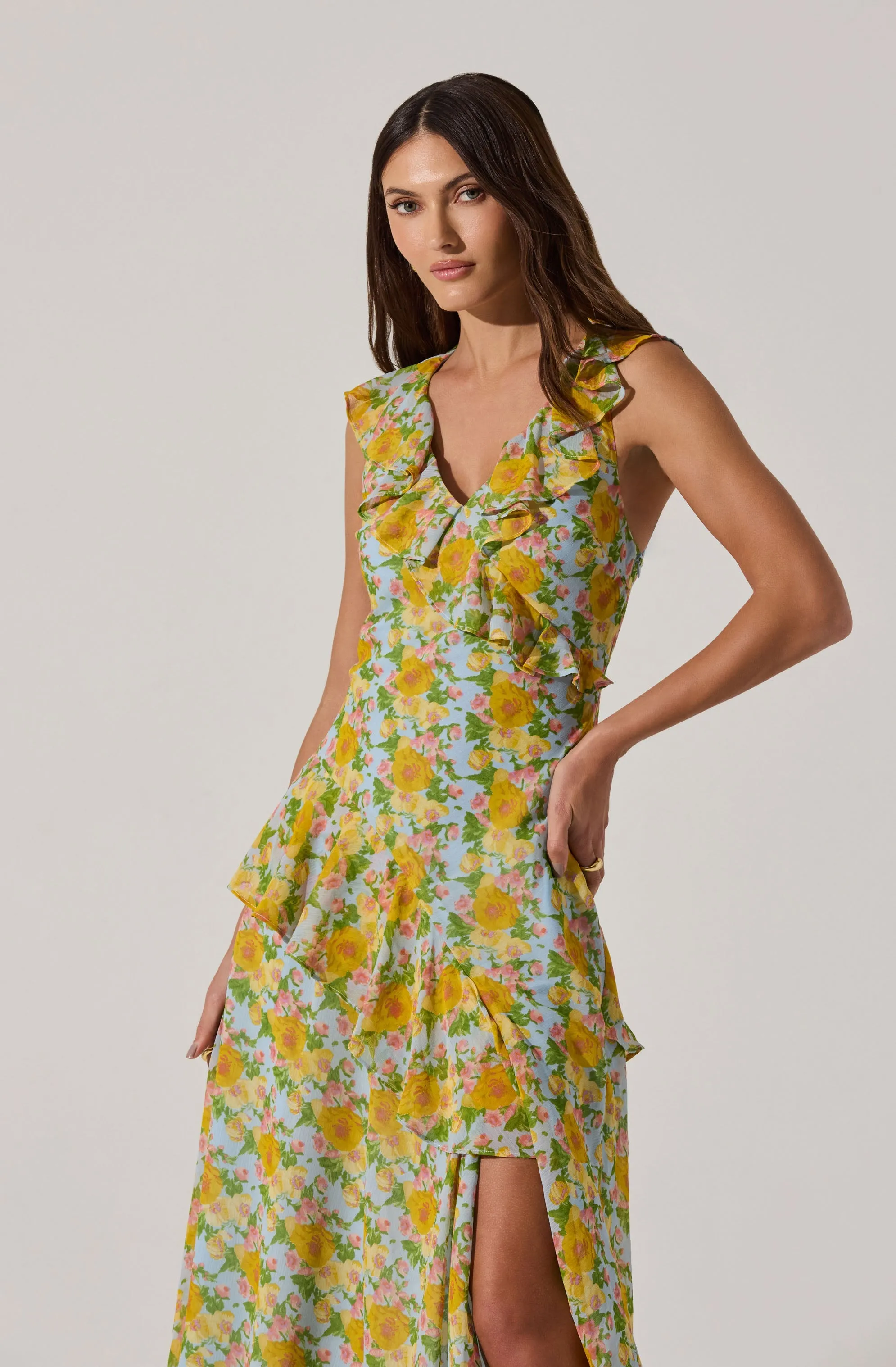 V-neck Floral Ruffle Midi Dress sold by Astr product image thumbnail 4